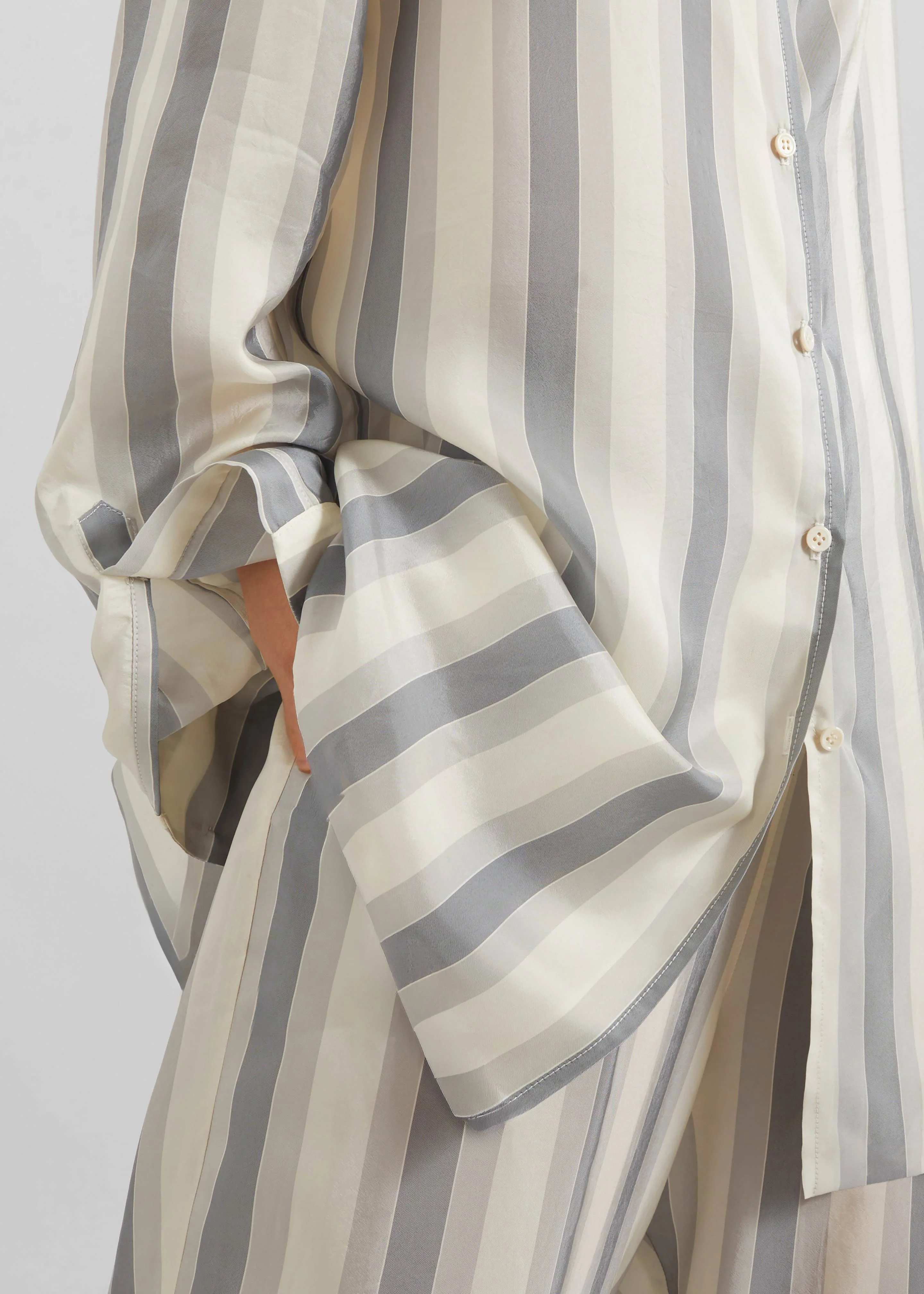 Peri Fluid Shirt - White/Grey Stripe - Image 3