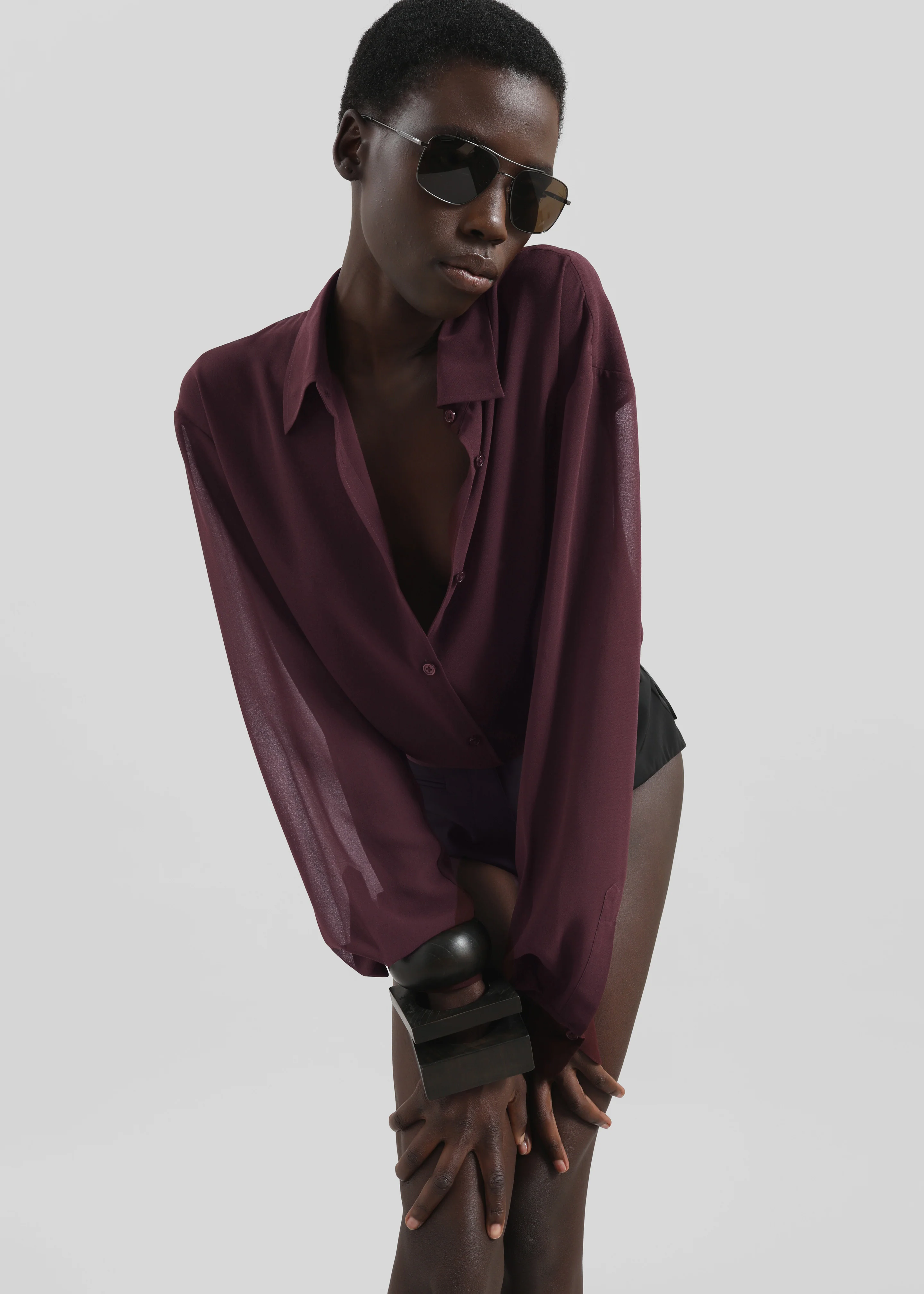 Peri Georgette Shirt - Burgundy - Image 2