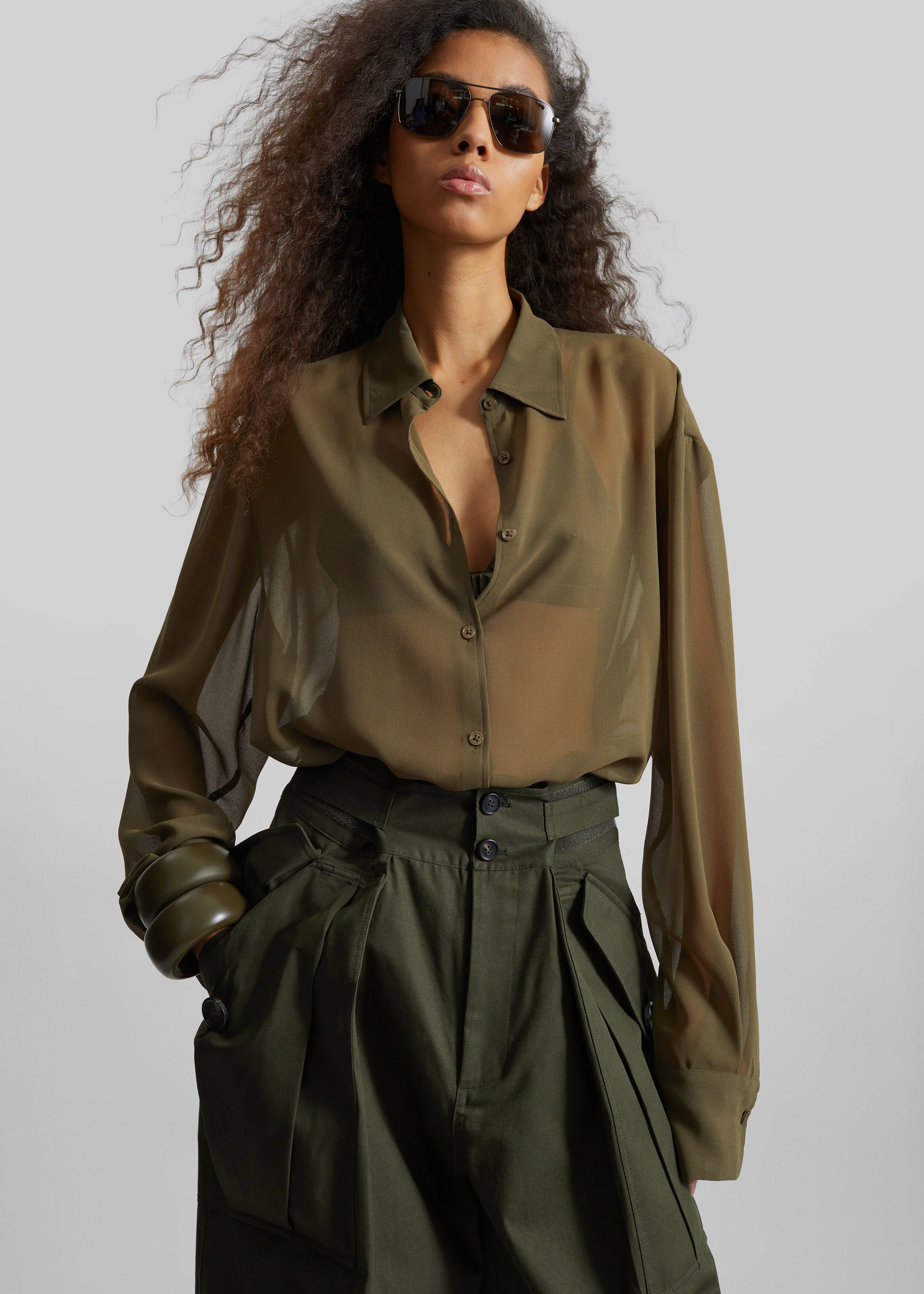 Peri Georgette Shirt - Khaki - Image 4