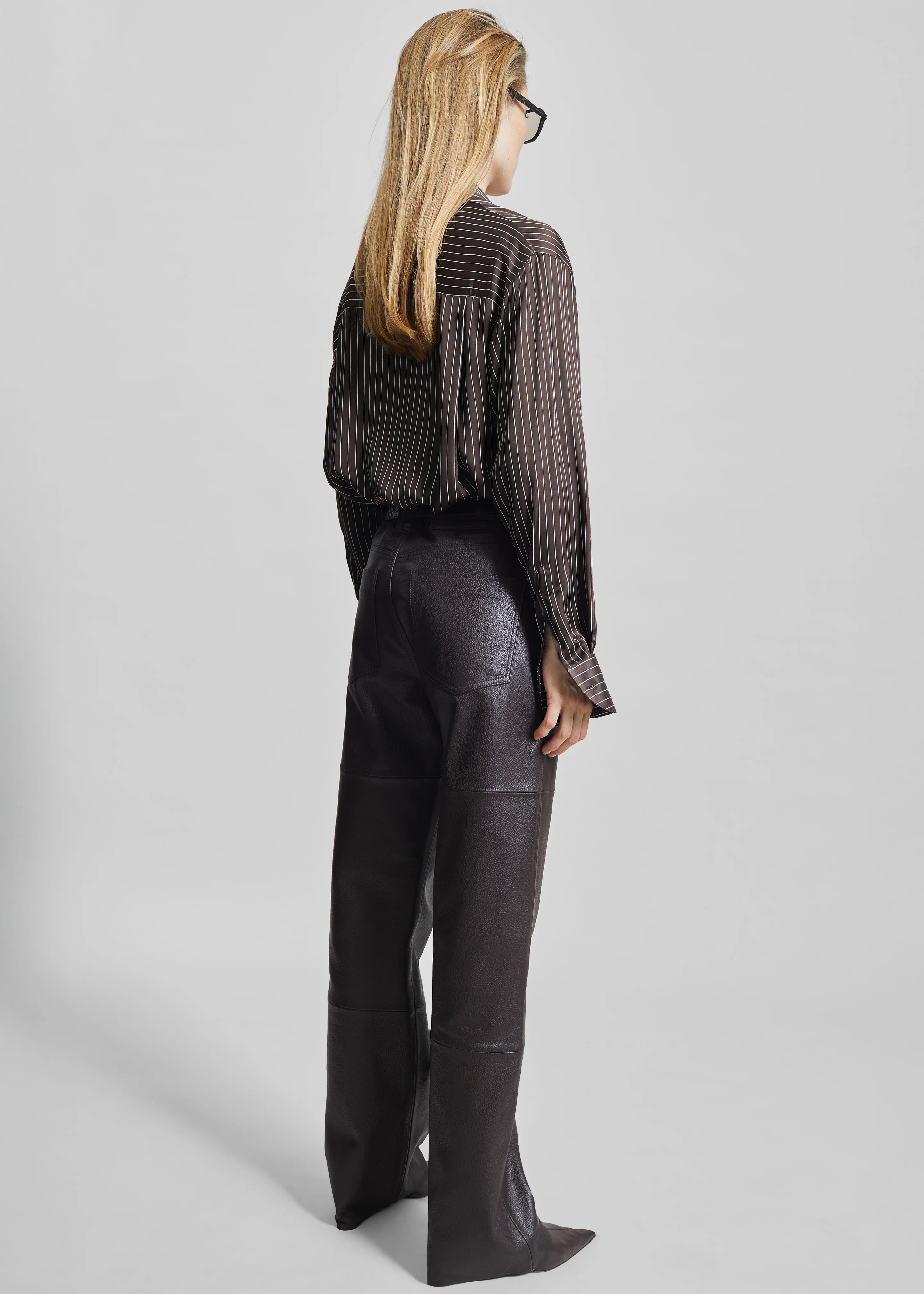 Peri Satin Fluid Shirt - Brown/White Pinstripe - Image 9