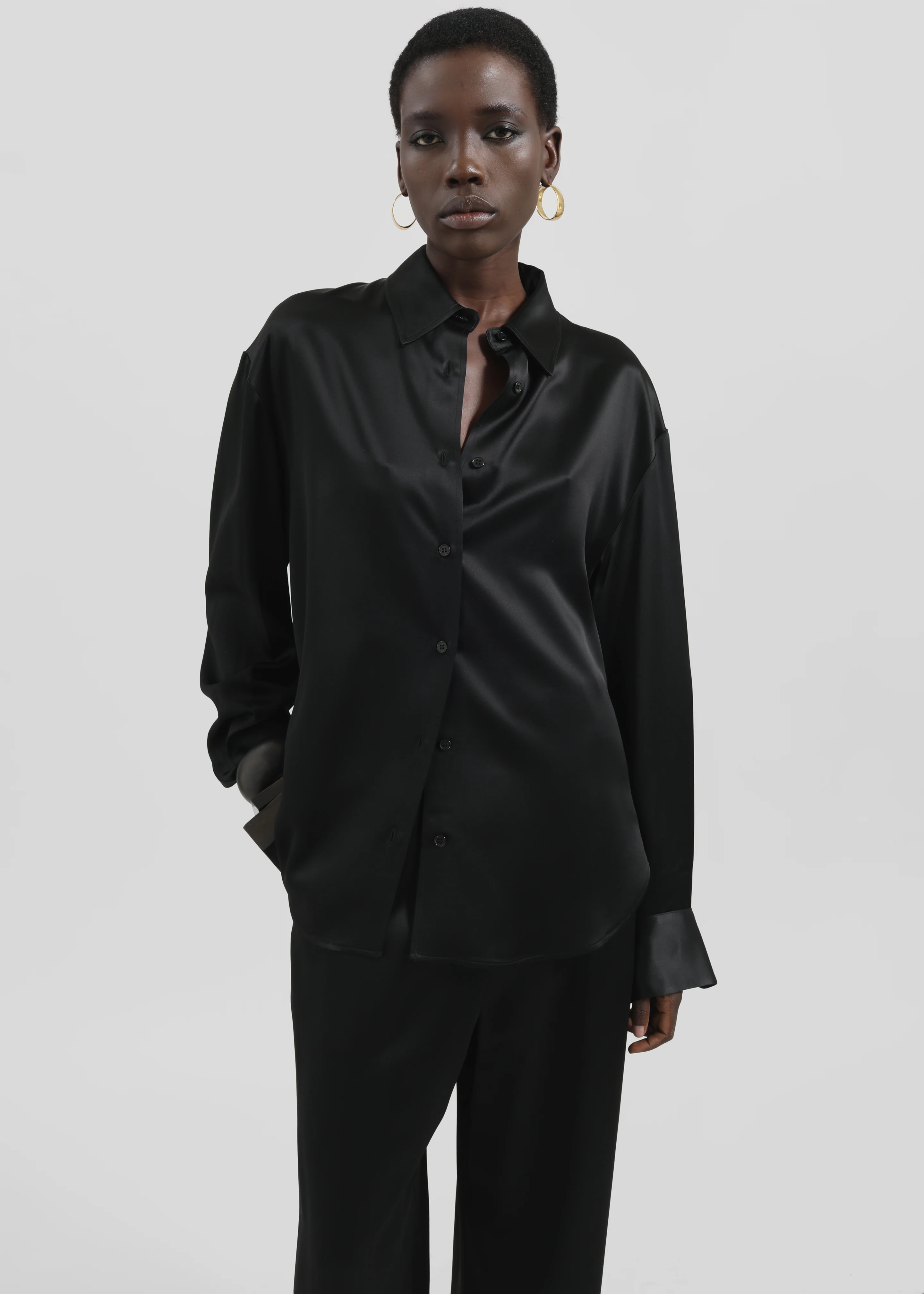 Peri Satin Shirt - Black - Image 3