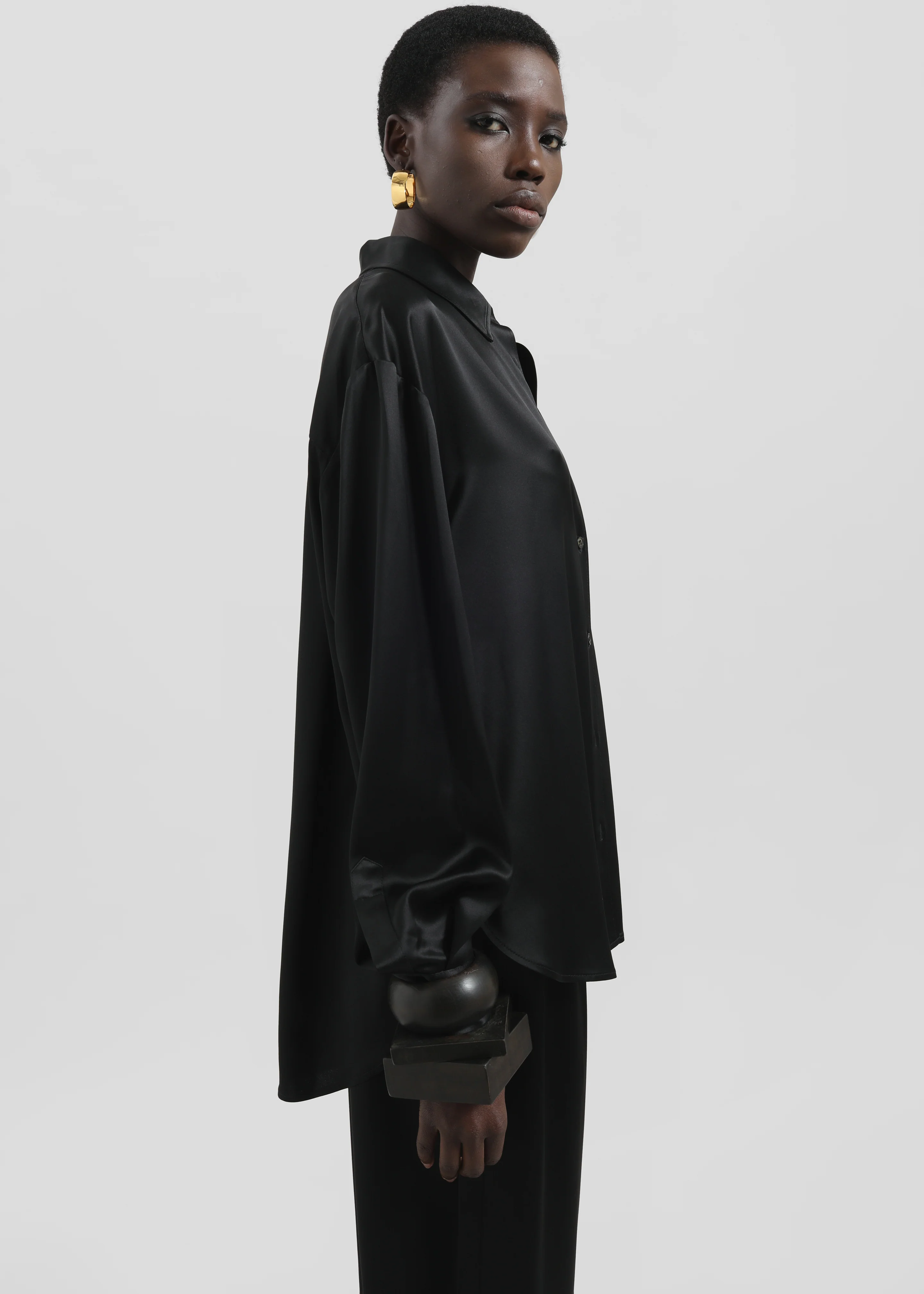 Peri Satin Shirt - Black - Image 4