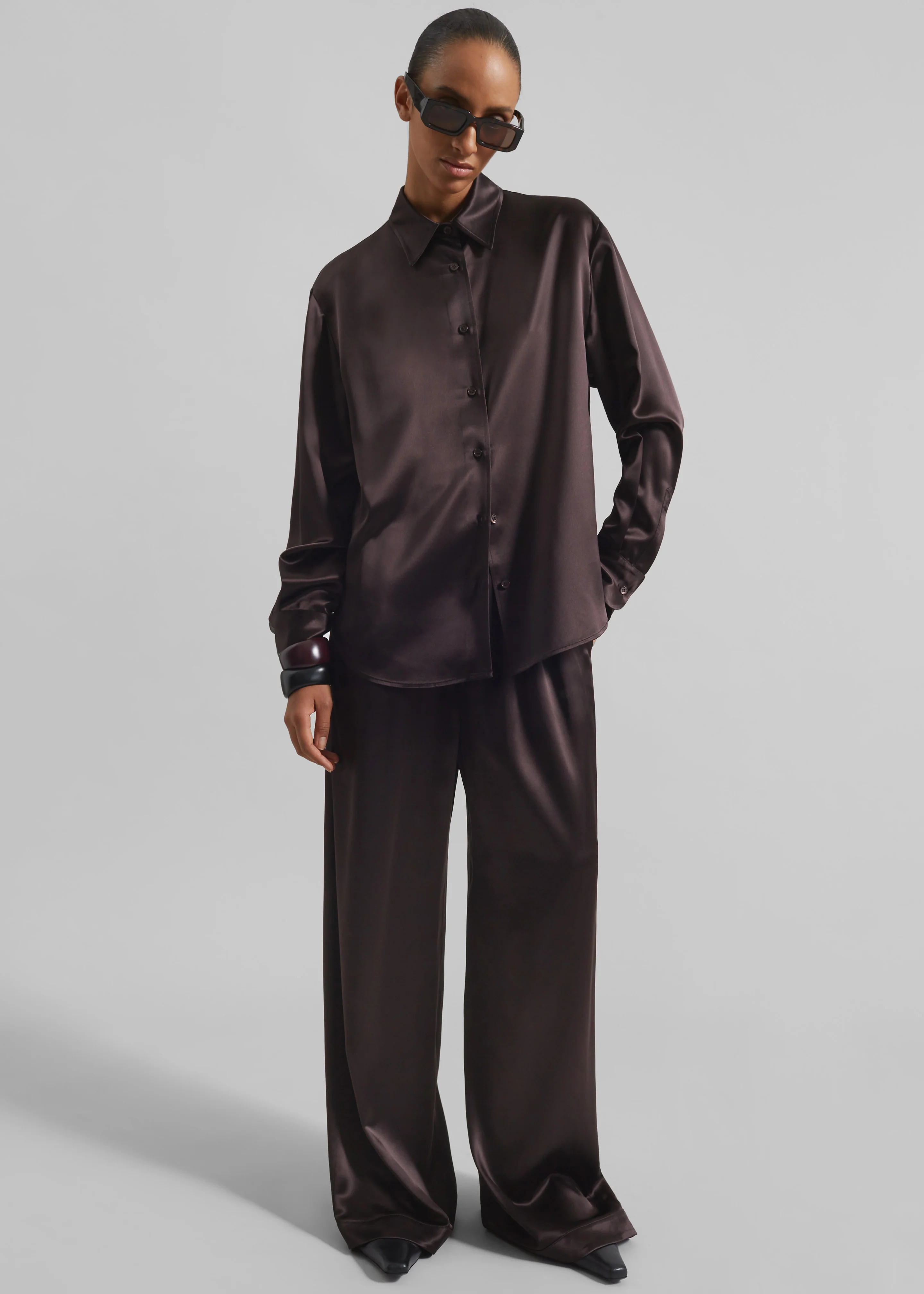 Peri Satin Shirt - Brown - Image 2