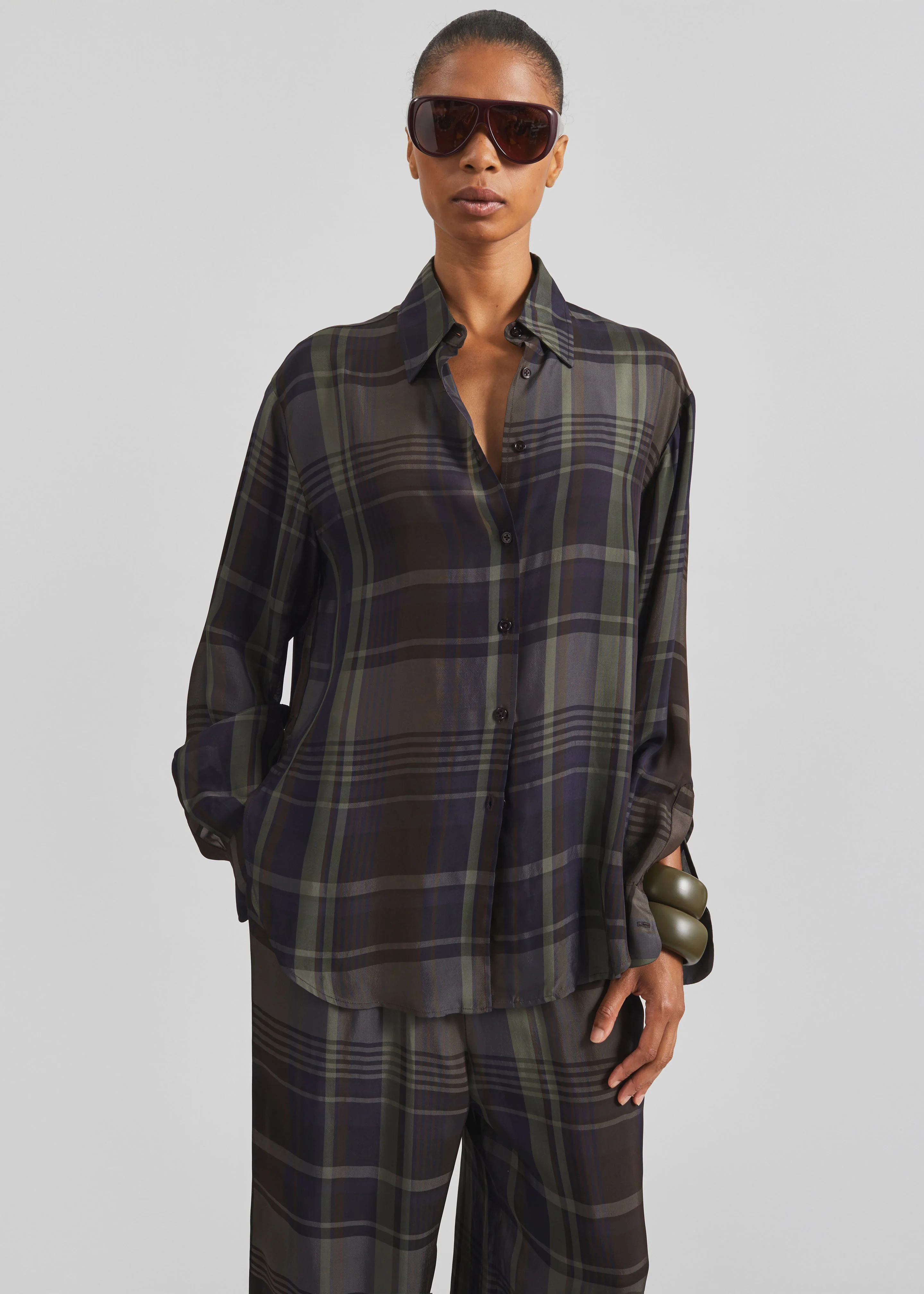 Peri Sheer Fluid Shirt - Navy Tartan - Image 4