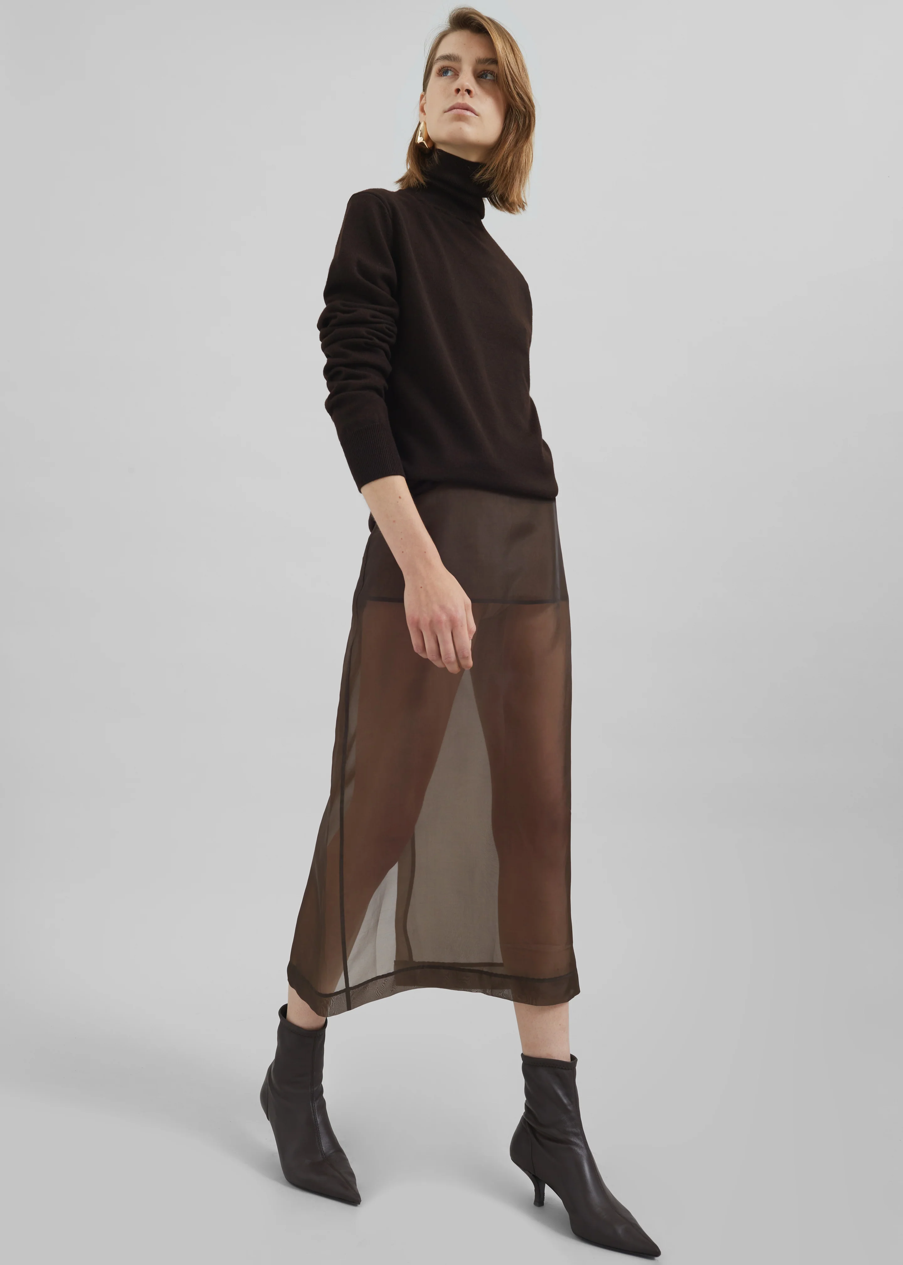 Peri Sheer Midi Skirt - Brown - Image 10