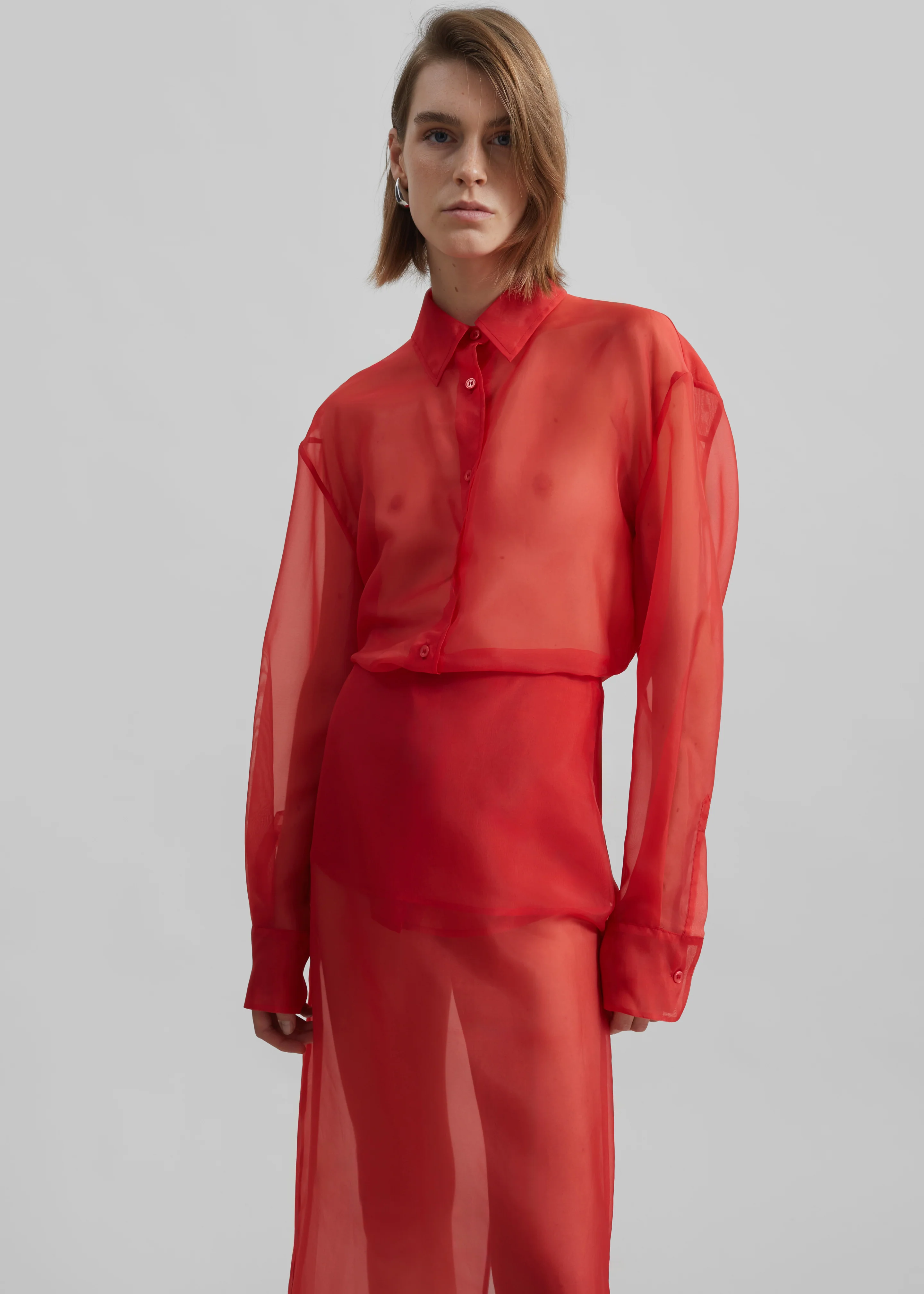 Peri Sheer Midi Skirt - Red - Image 3