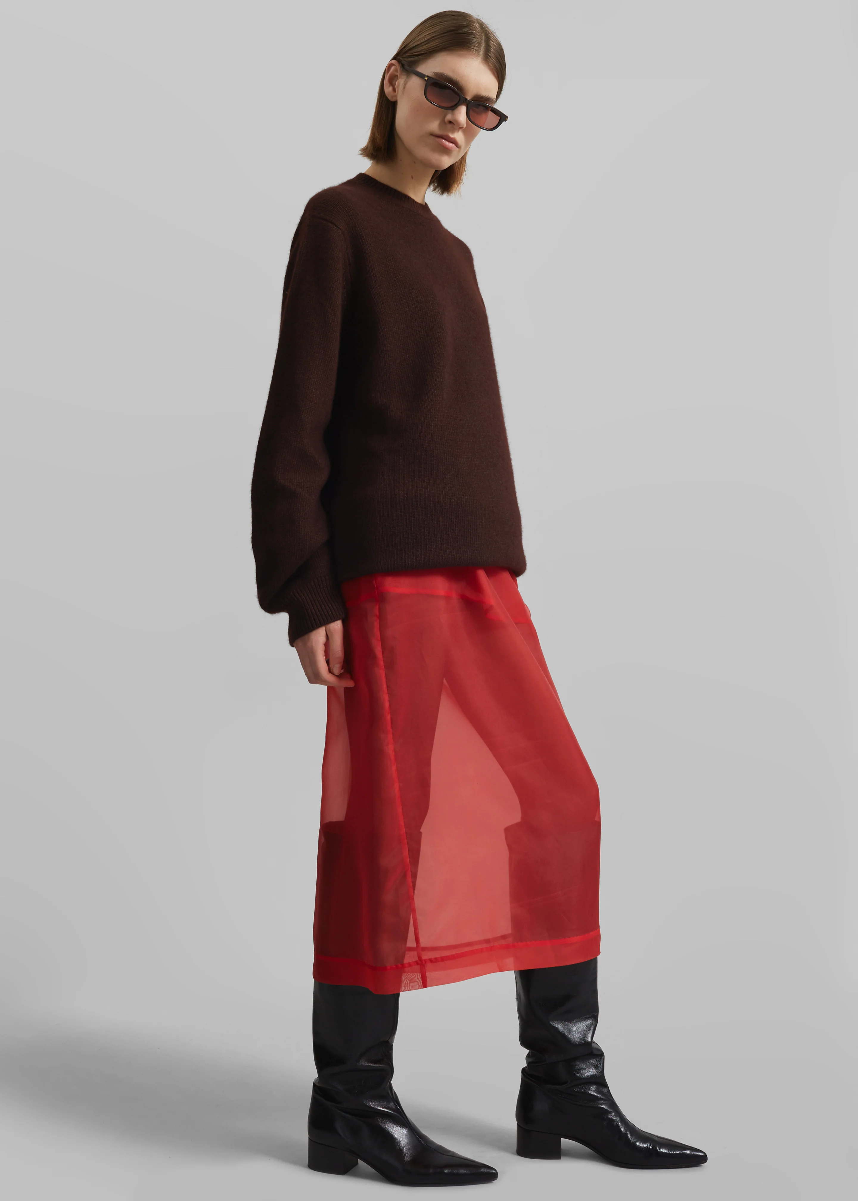 Peri Sheer Midi Skirt - Red - Image 5