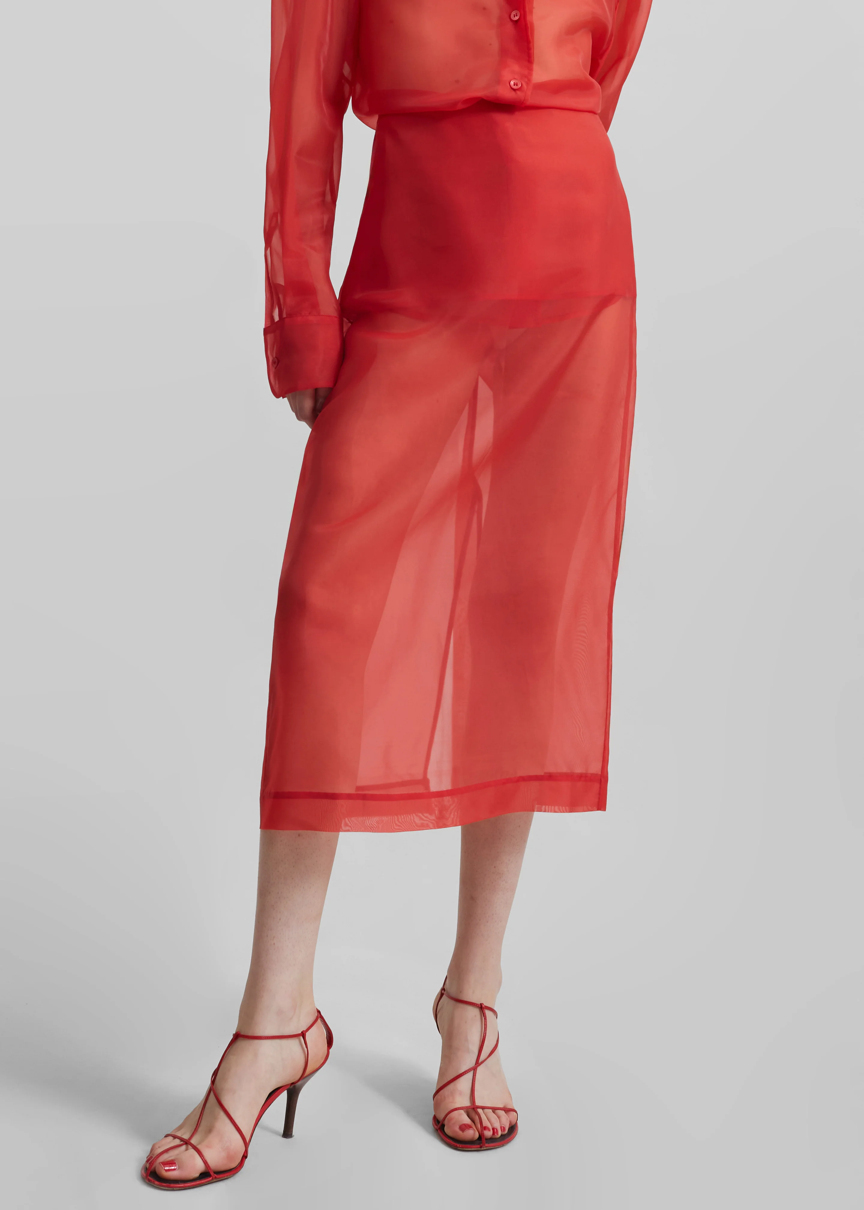 Peri Sheer Midi Skirt - Red - Image 6