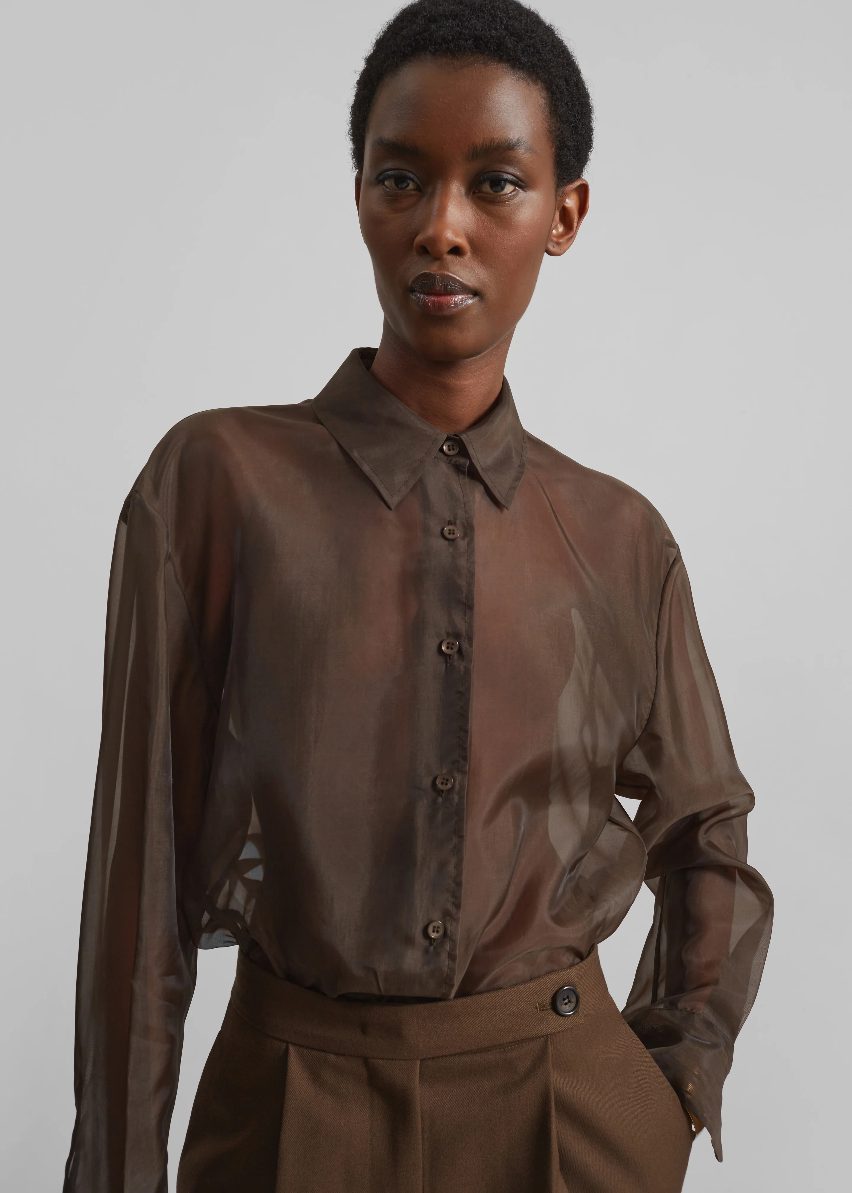 Peri Sheer Shirt - Brown - Image 10