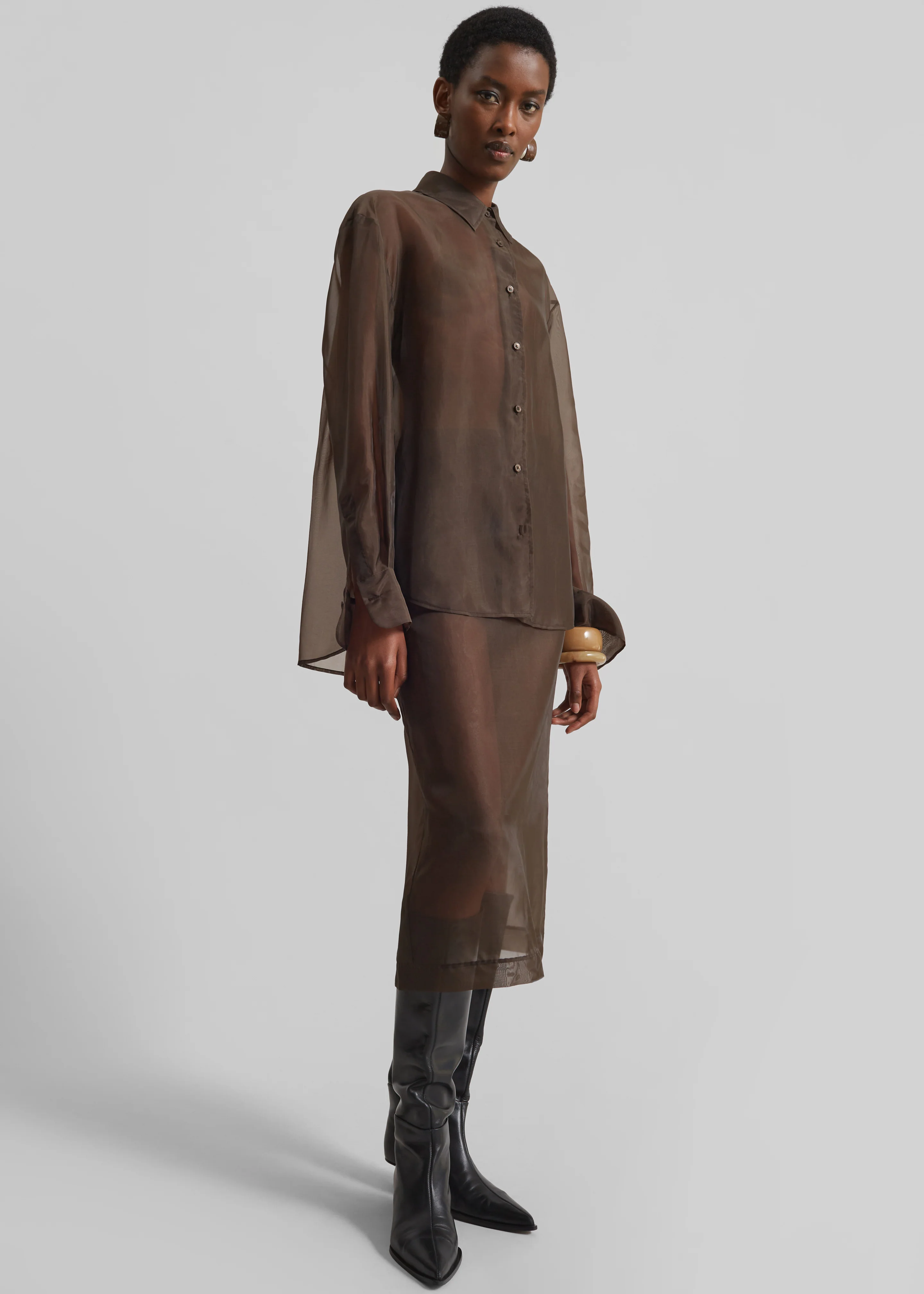 Peri Sheer Shirt - Brown - Image 3