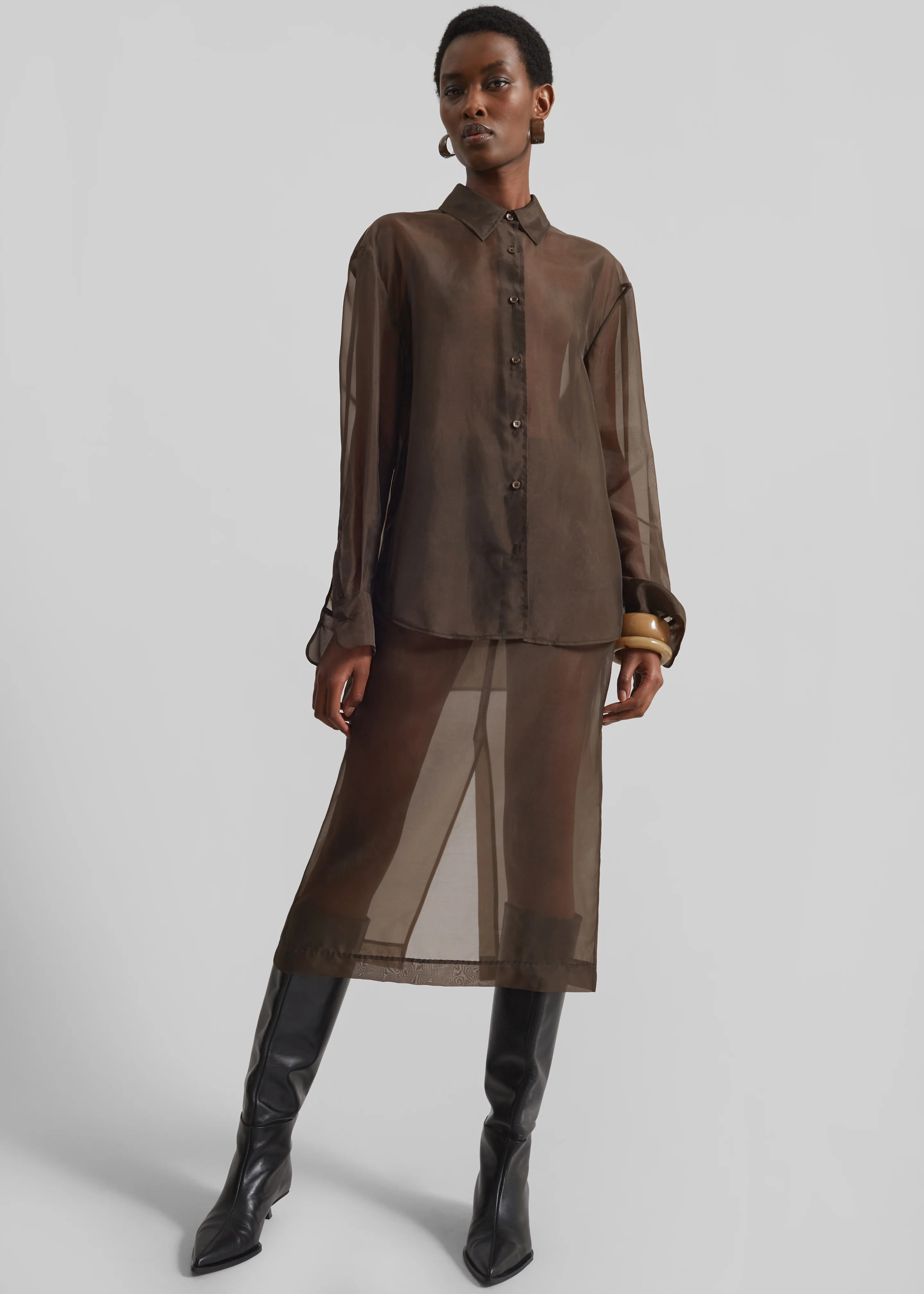 Peri Sheer Shirt - Brown - Image 4