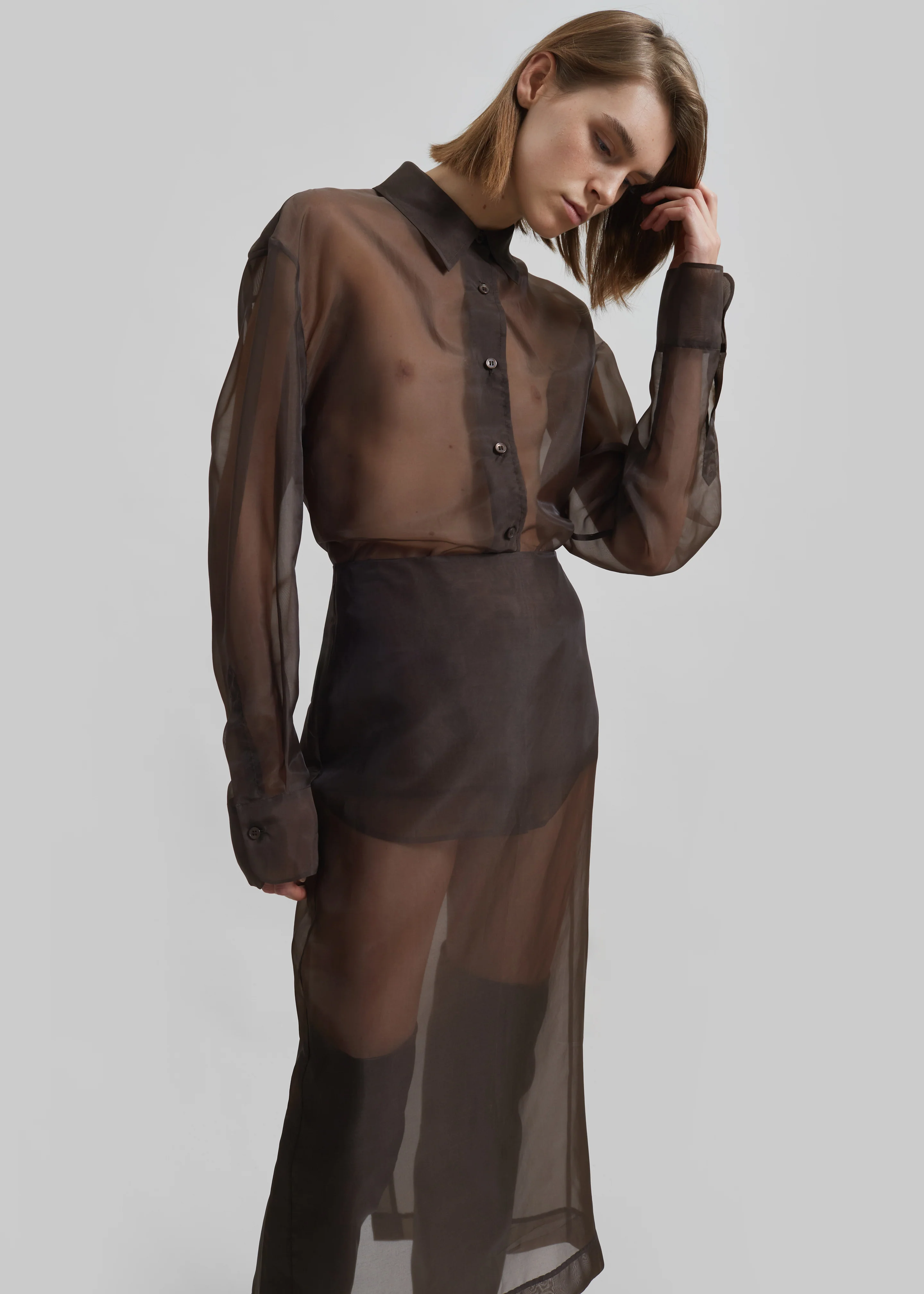 Peri Sheer Shirt - Brown - Image 7