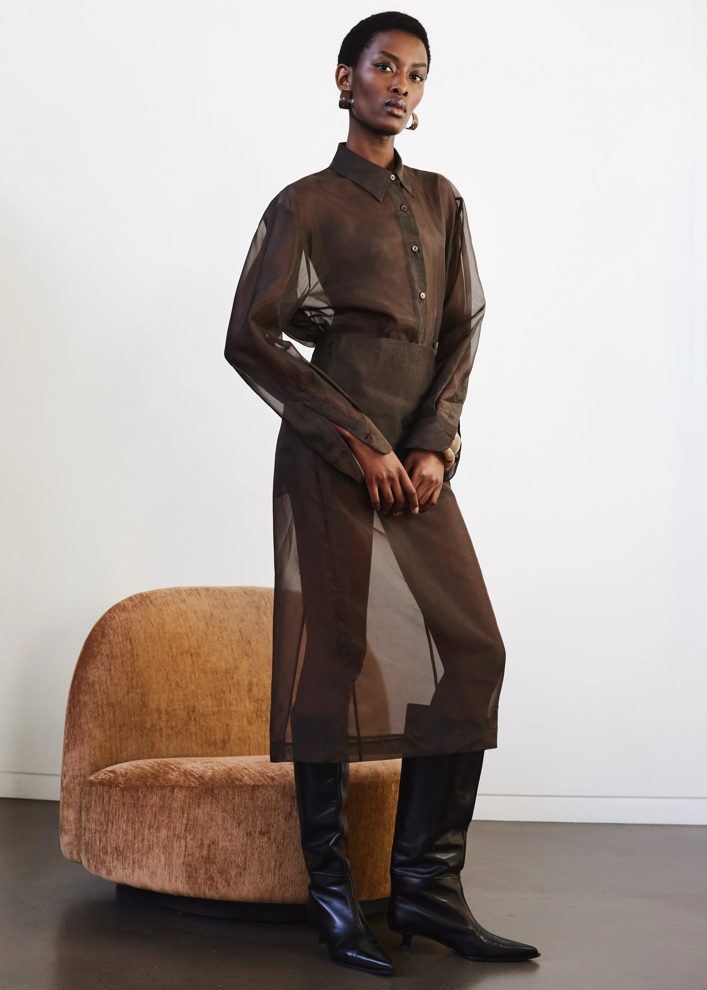 Peri Sheer Shirt - Brown - Image 9