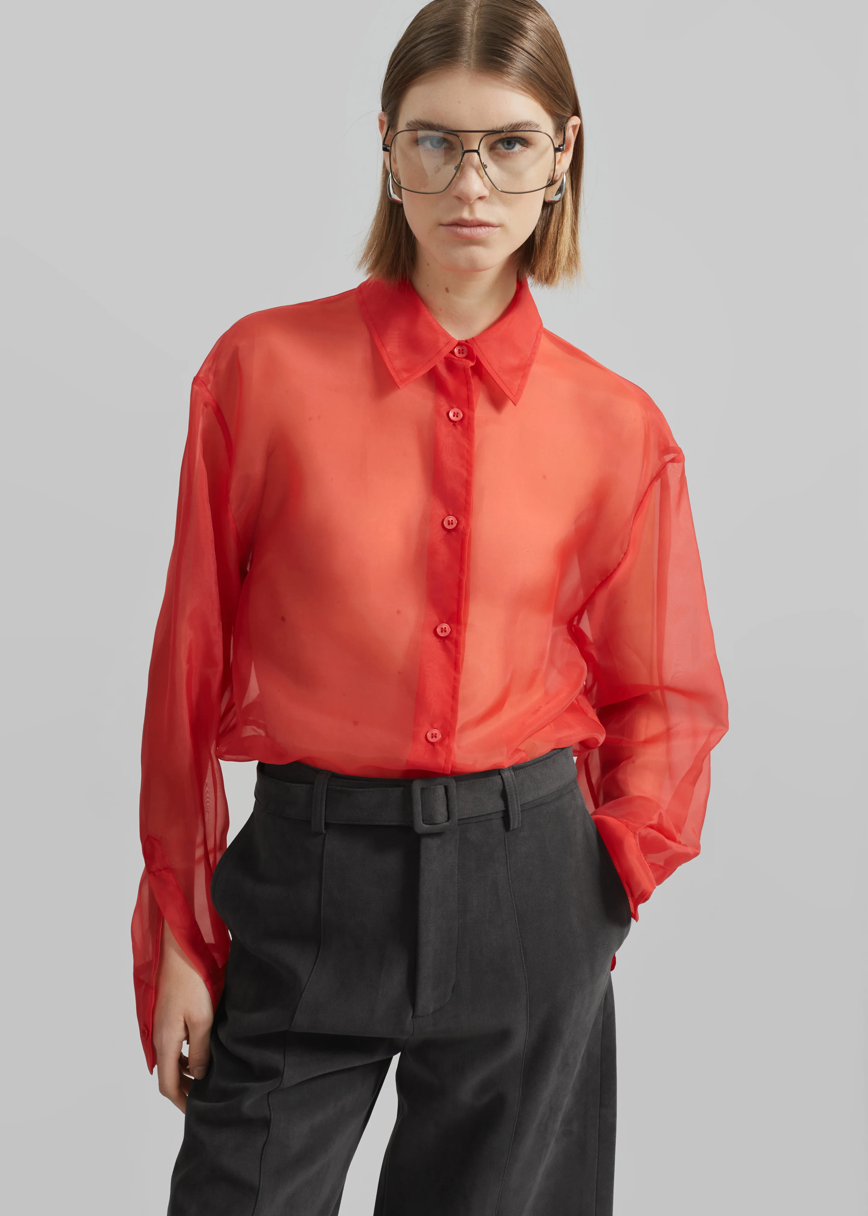 Peri Sheer Shirt - Red - Image 6