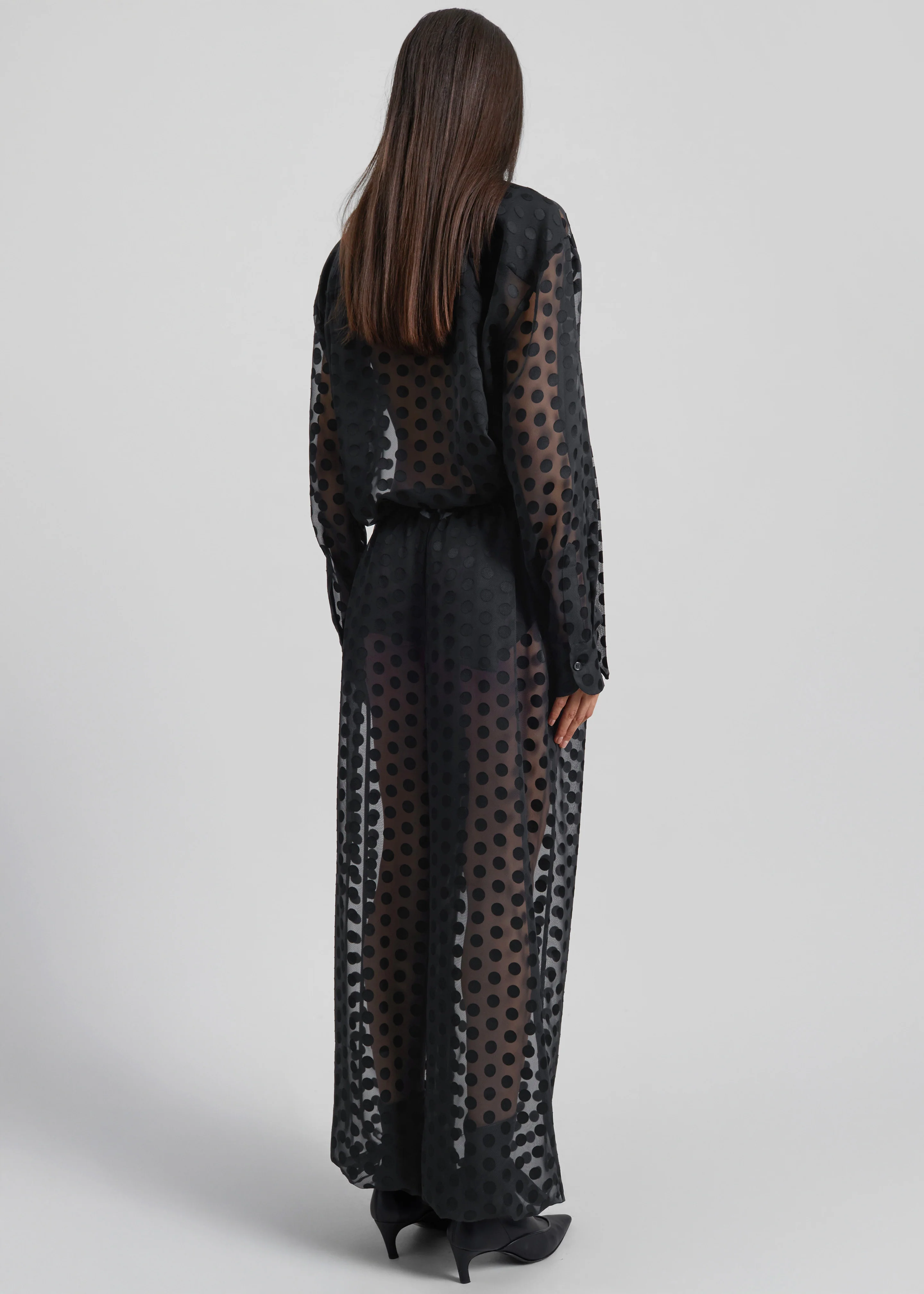 Peri Sheer Tie-Neck Shirt - Black Polka Dot - Image 12