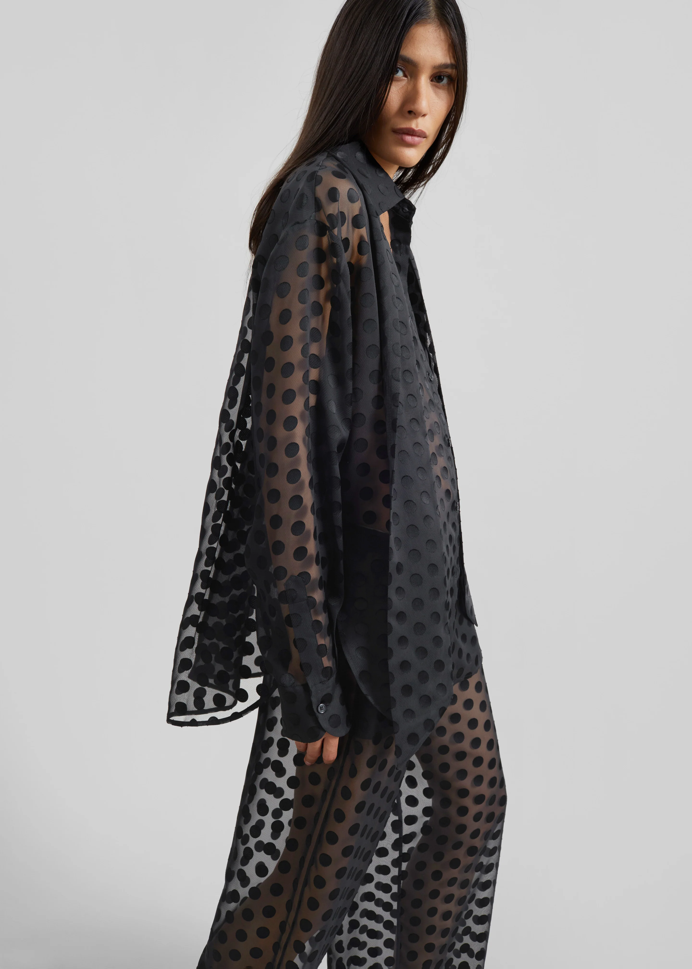 Peri Sheer Tie-Neck Shirt - Black Polka Dot - Image 2