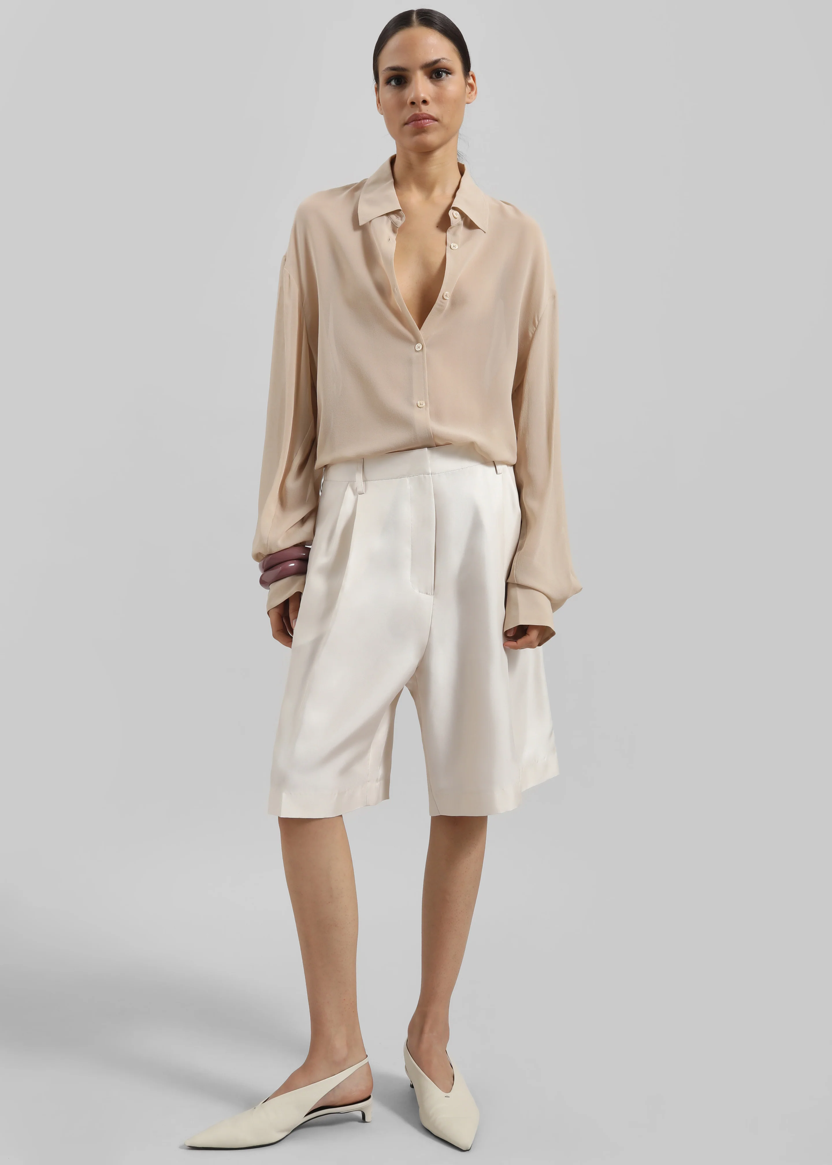 Peri Silk Georgette Shirt - Beige - Image 3