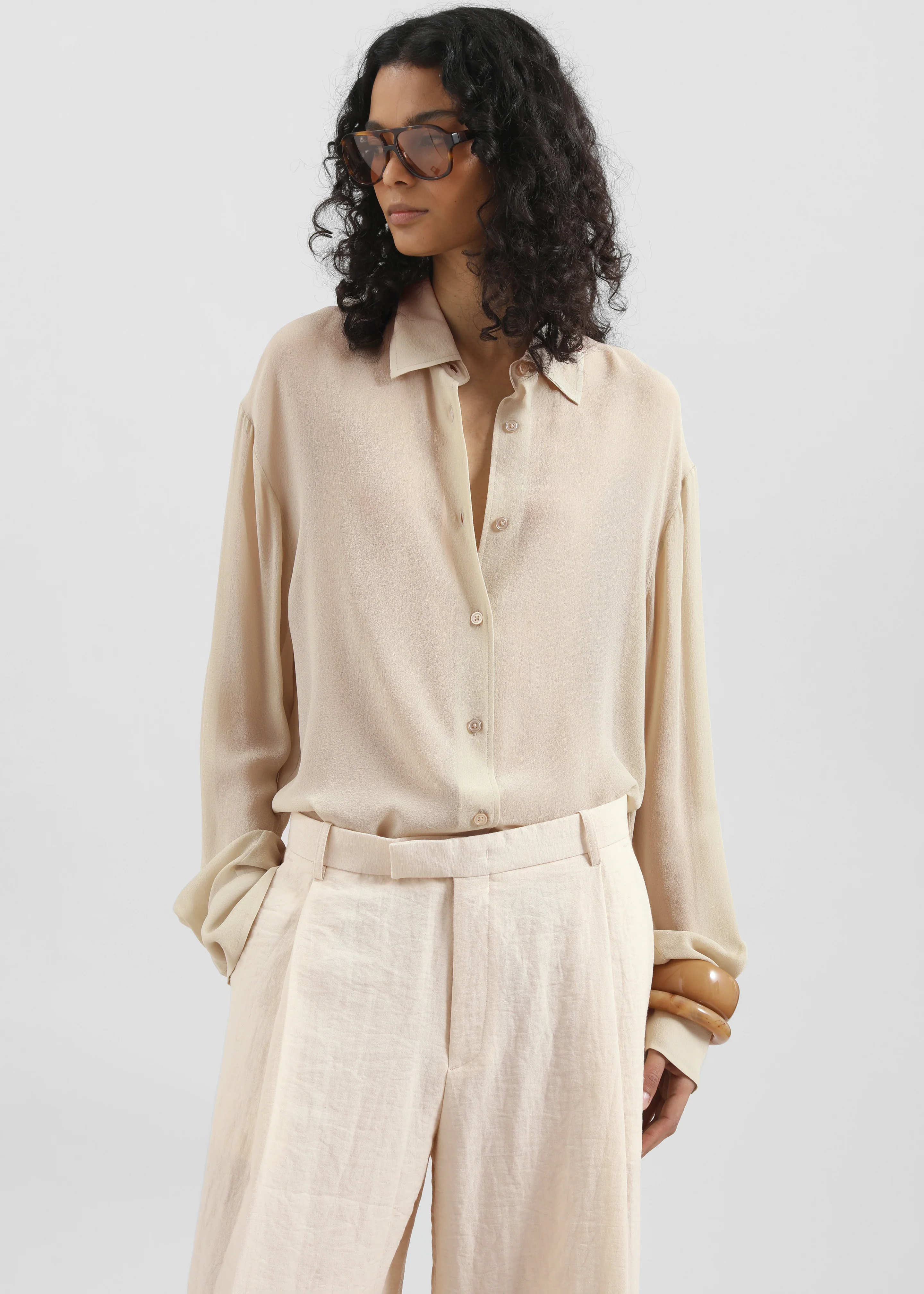 Peri Silk Georgette Shirt - Beige - Image 4