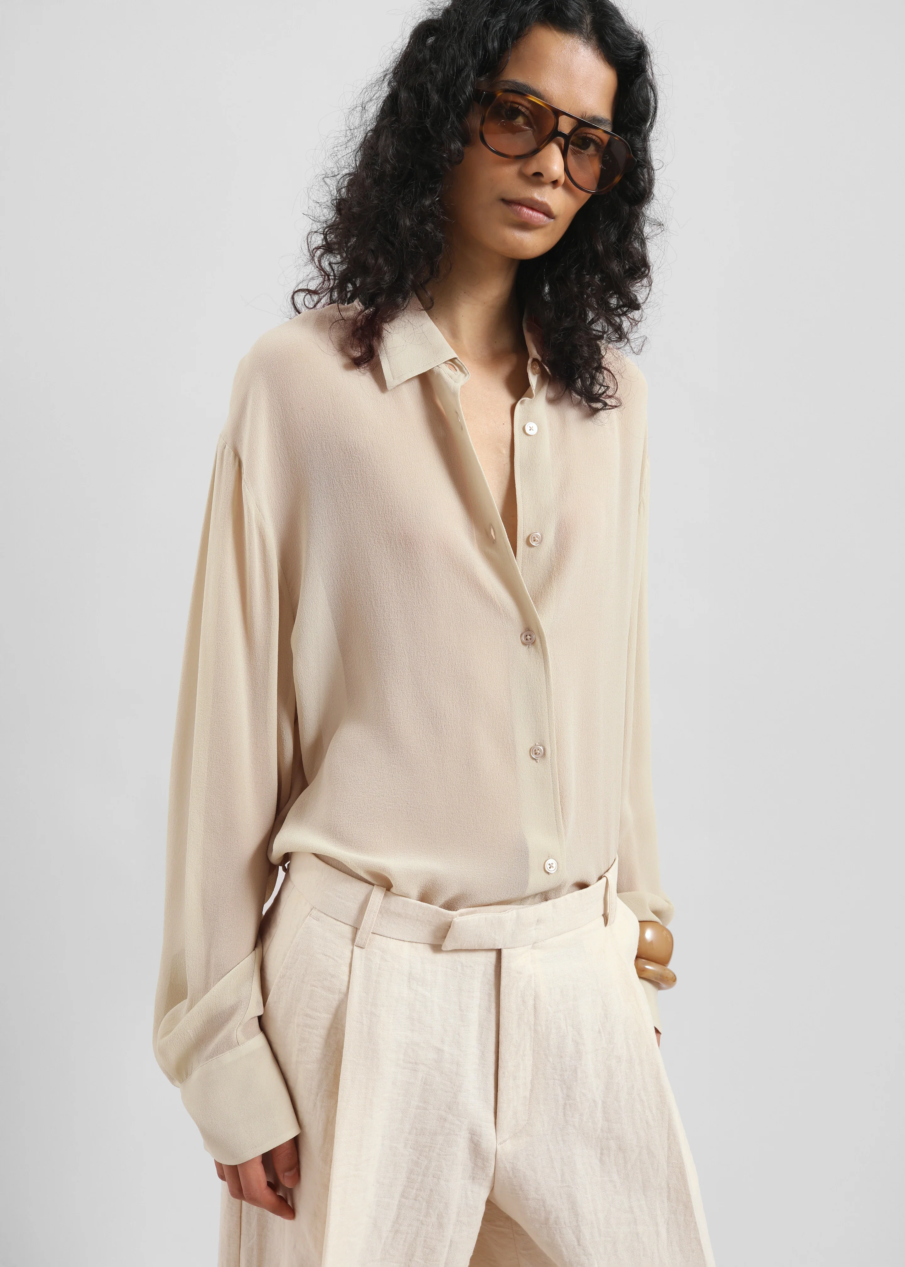 Peri Silk Georgette Shirt - Beige - Image 5