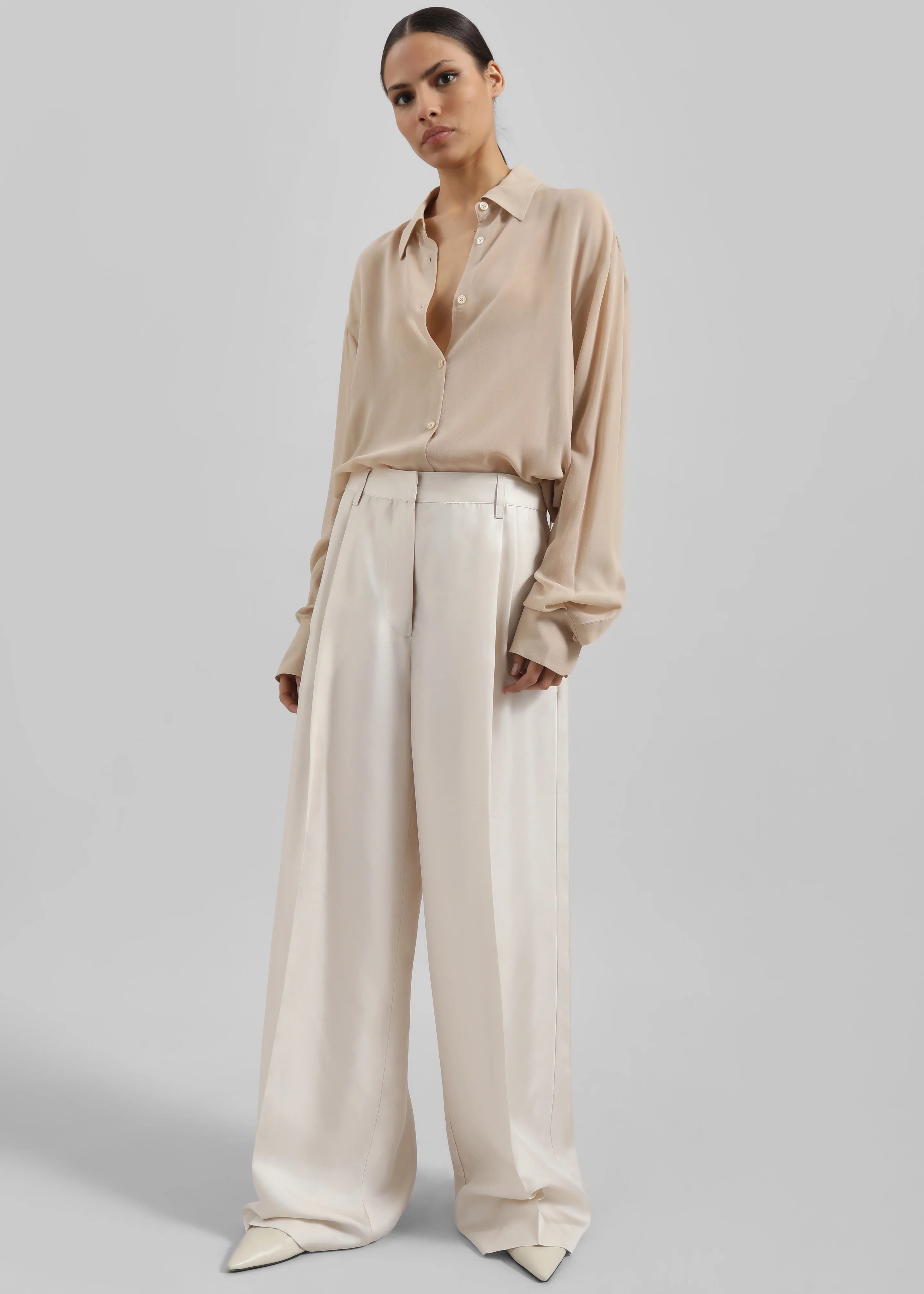Peri Silk Georgette Shirt - Beige - Image 8