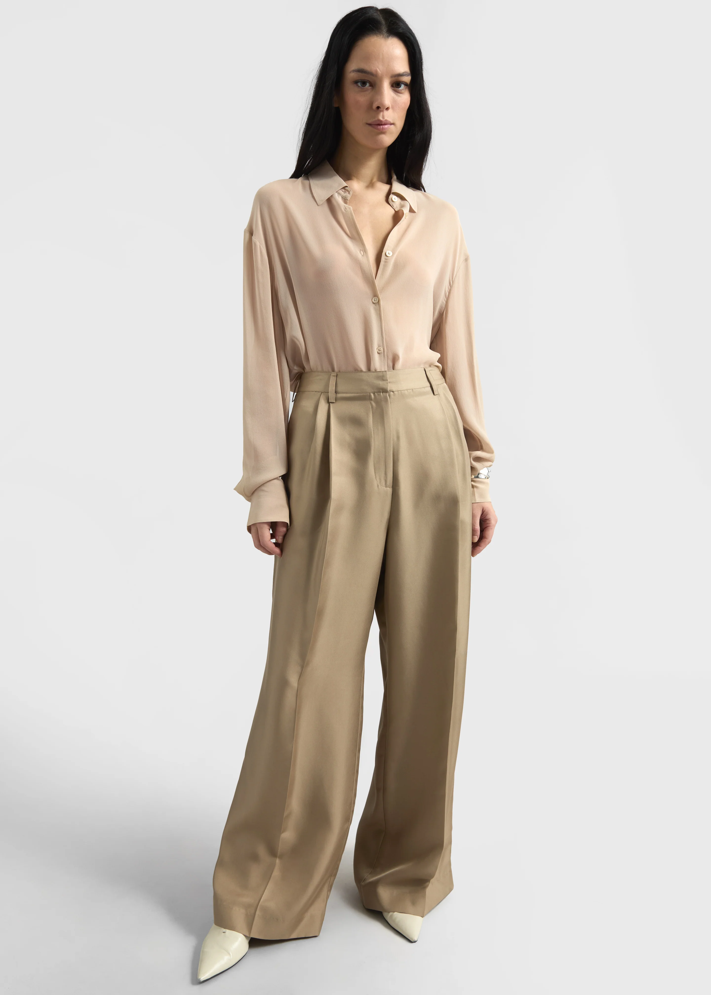 Peri Silk Georgette Shirt - Beige - Image 9