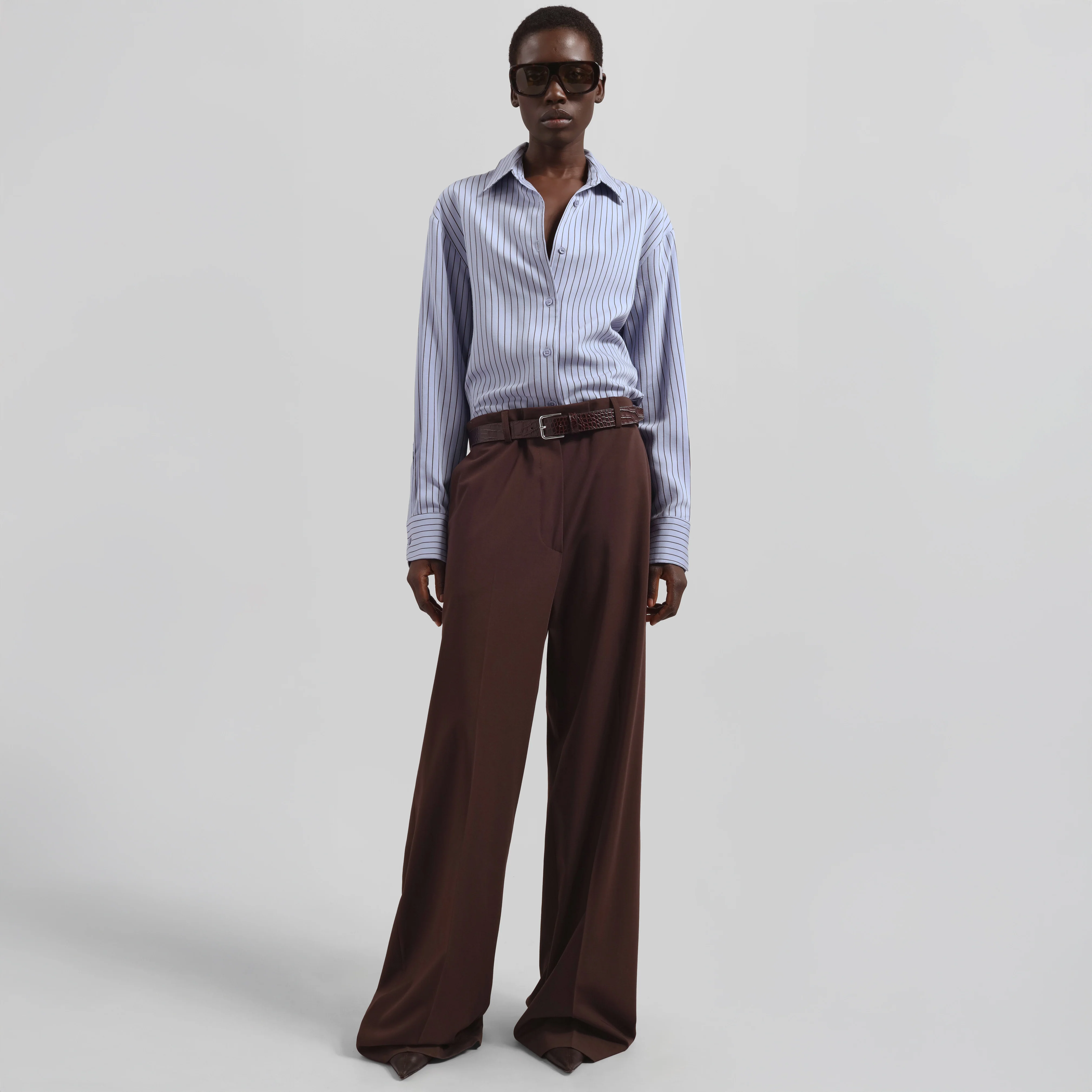 Peri Striped Fluid Shirt - Blue/Brown - Image 5