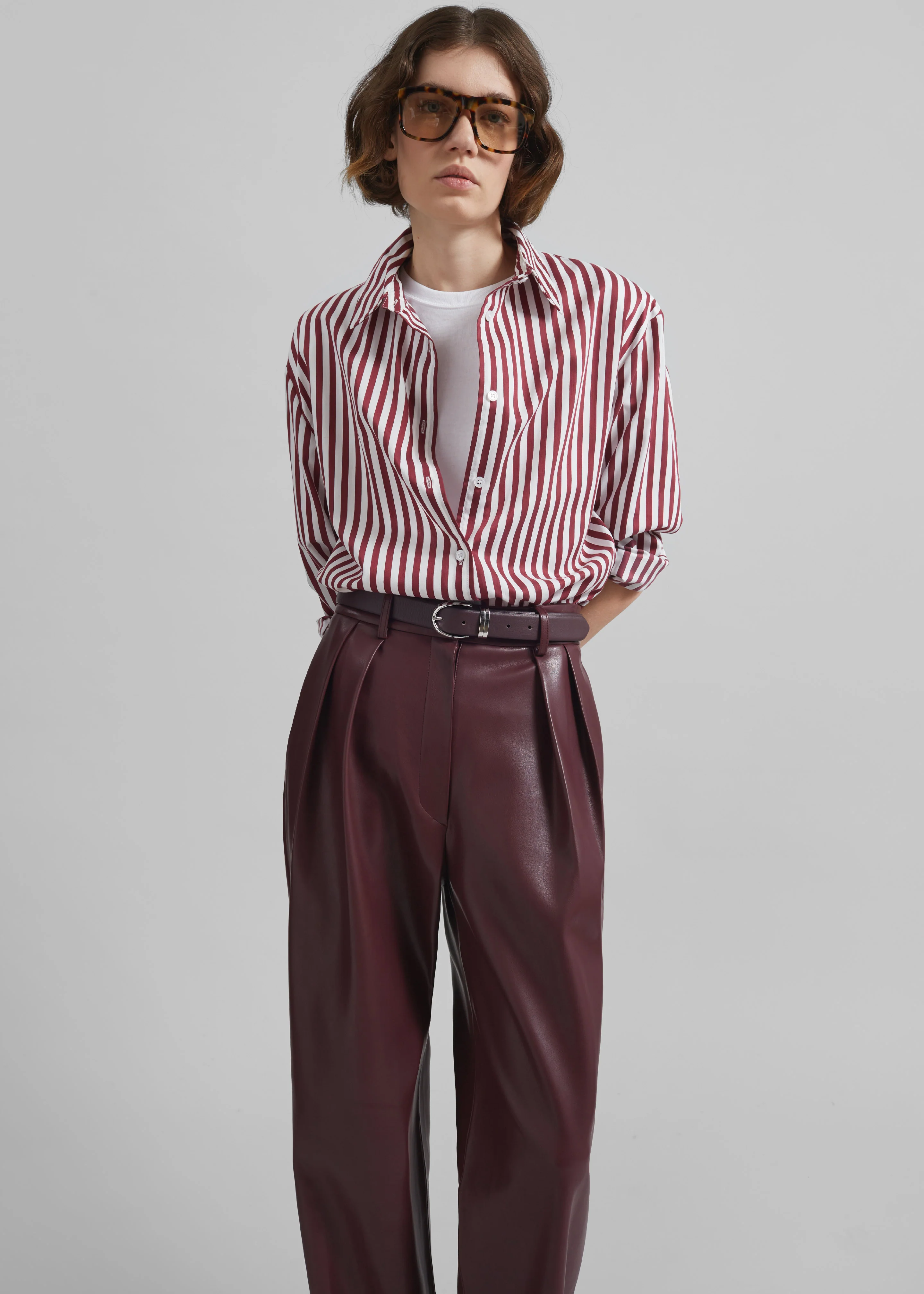 Peri Striped Poplin Shirt - Burgundy/White - Image 10