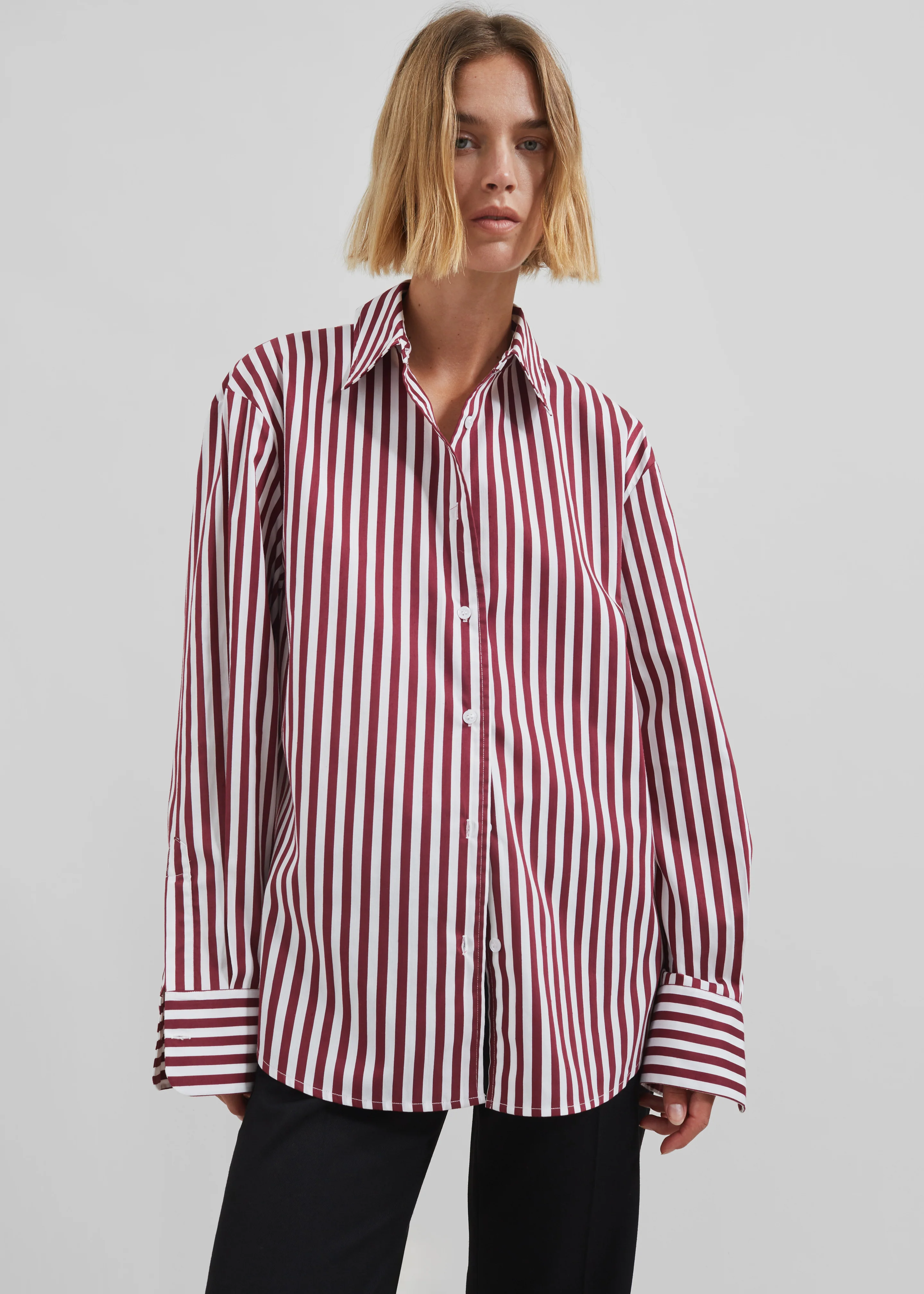 Peri Striped Poplin Shirt - Burgundy/White - Image 3