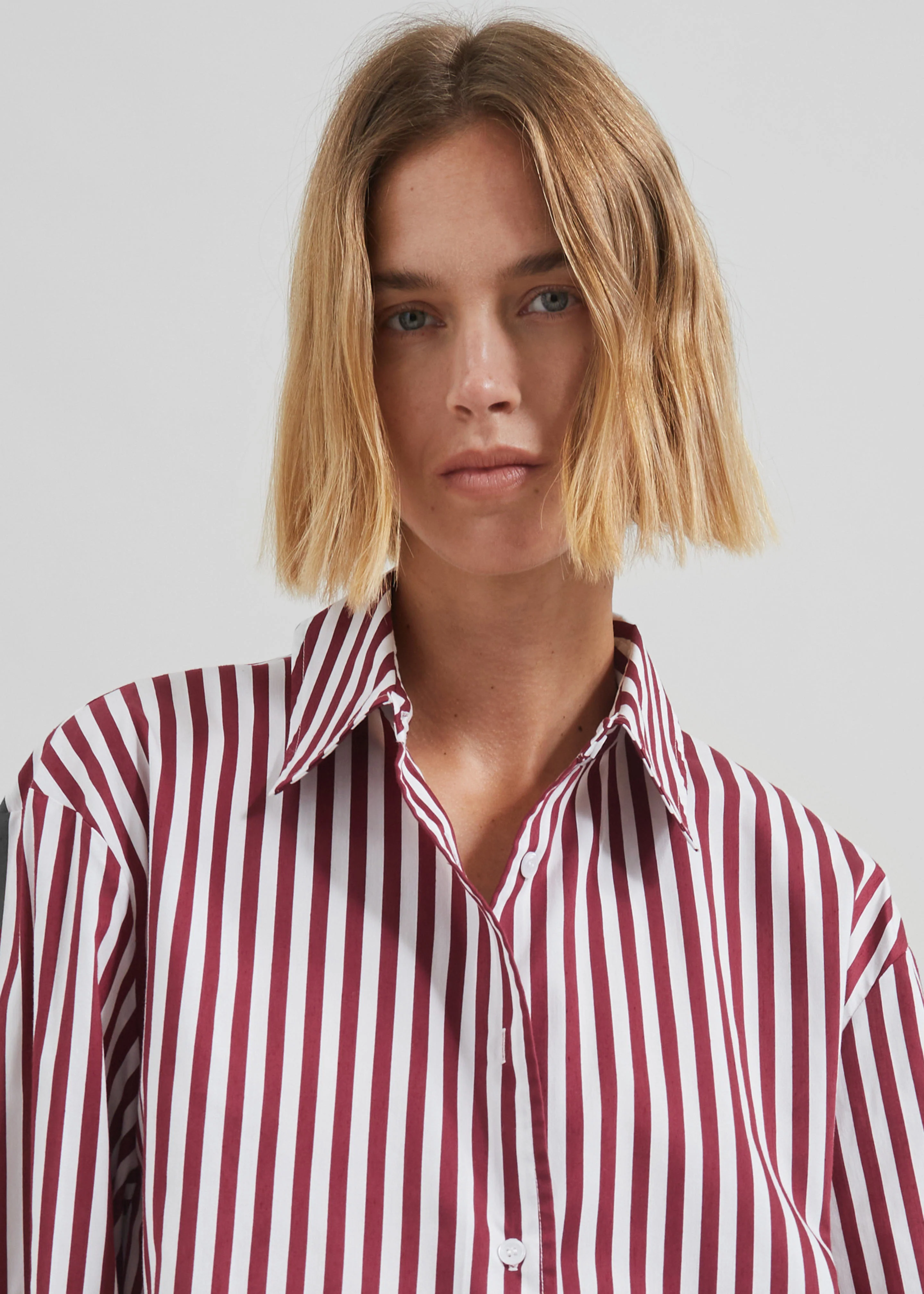 Peri Striped Poplin Shirt - Burgundy/White - Image 6