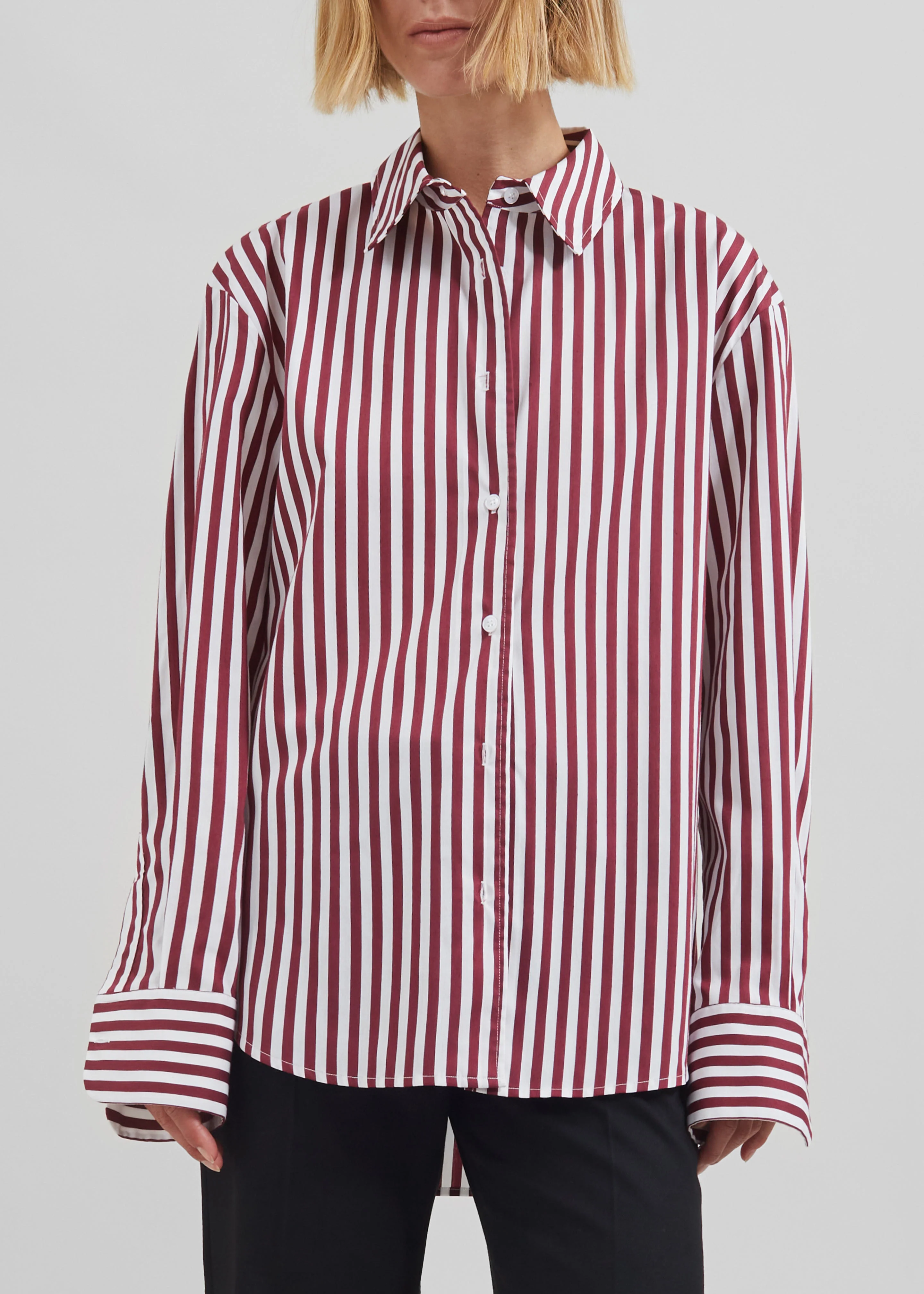 Peri Striped Poplin Shirt - Burgundy/White - Image 7