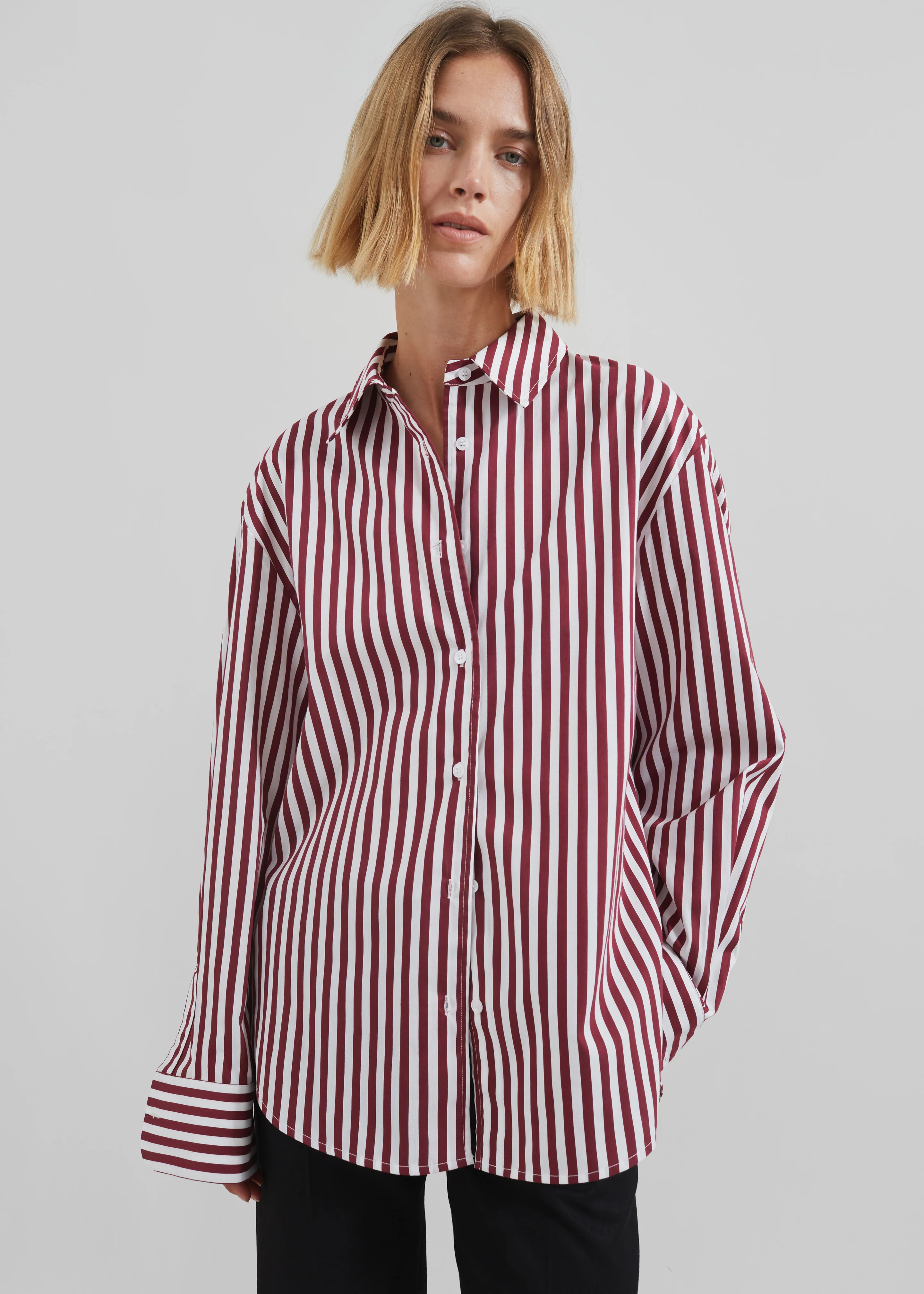 Peri Striped Poplin Shirt - Burgundy/White - Image 9