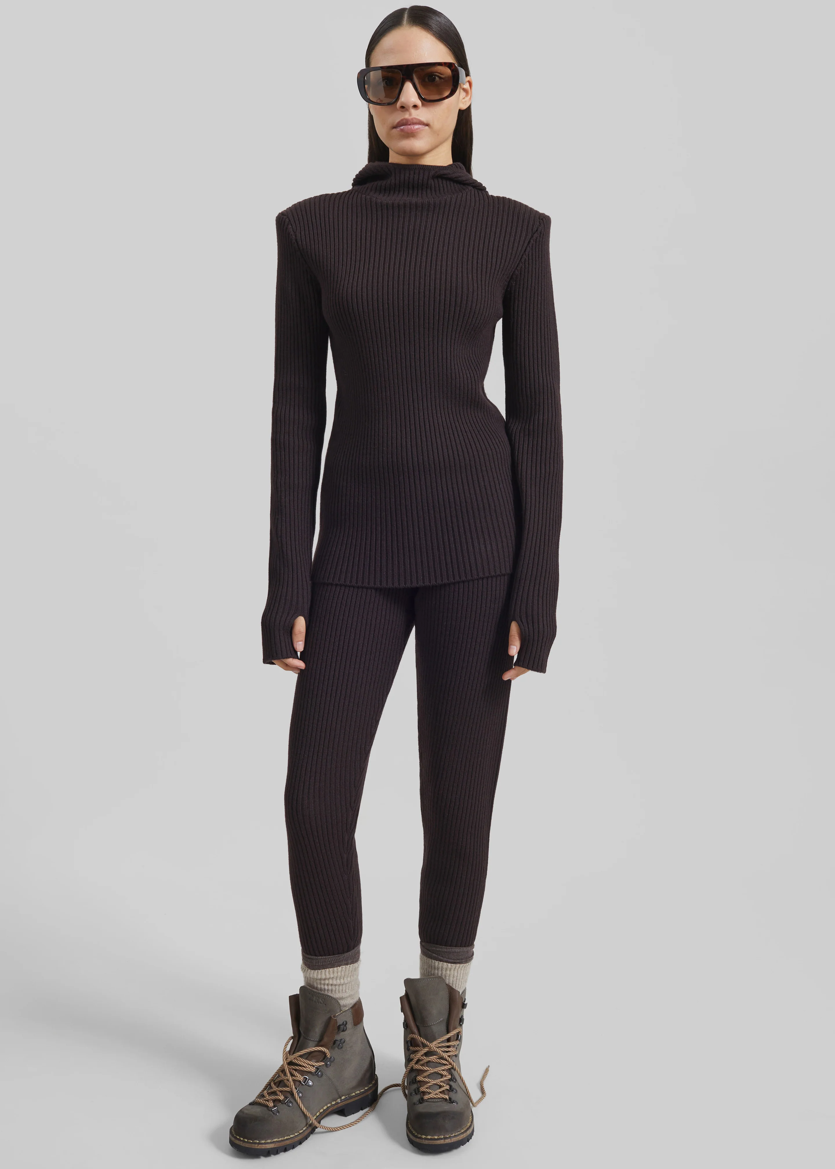 Piuma Knit Stirrup Leggings - Brown - Image 9