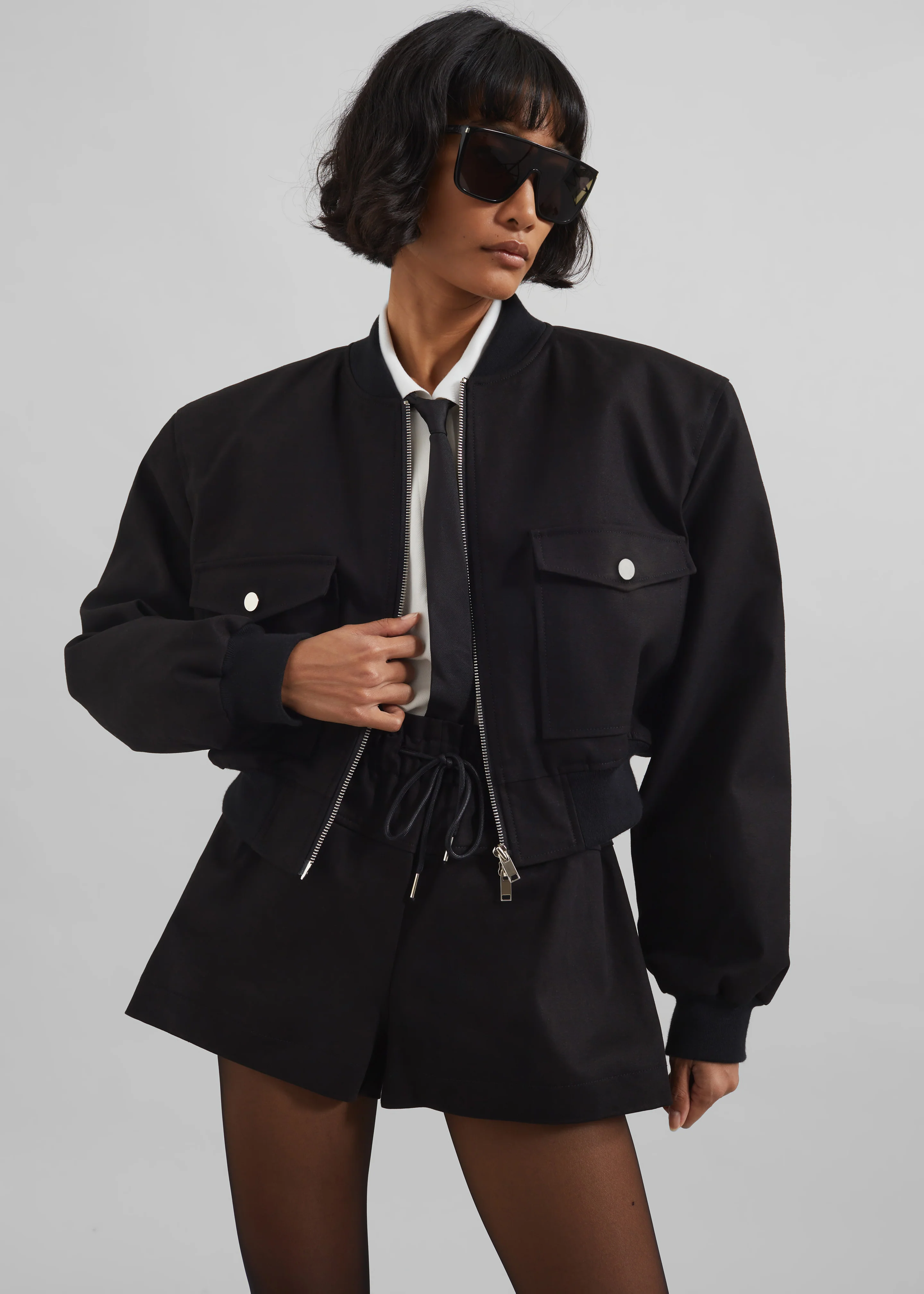 Pomona Crop Bomber Jacket - Black - Image 3