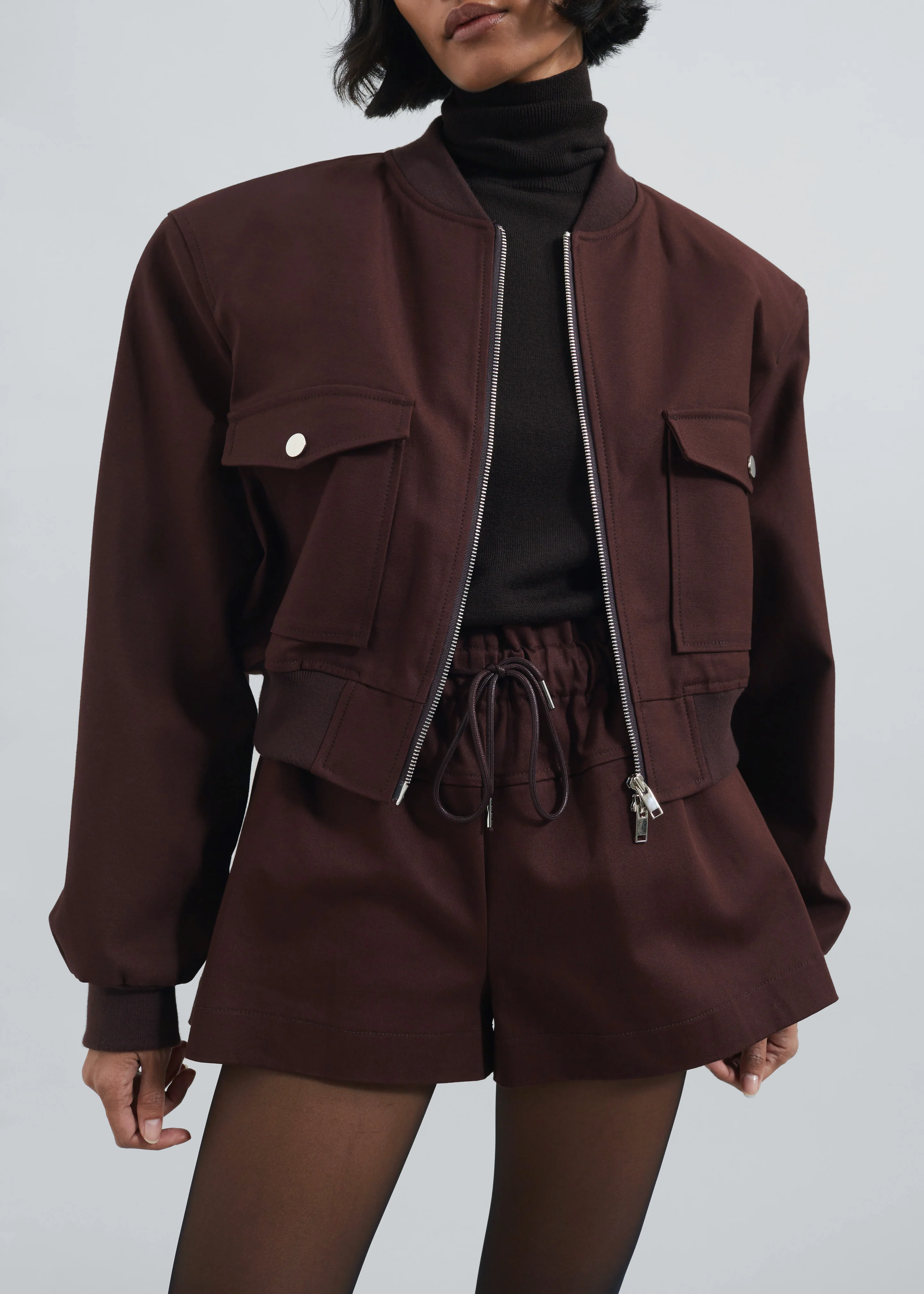 Pomona Crop Bomber Jacket - Burgundy - Image 3