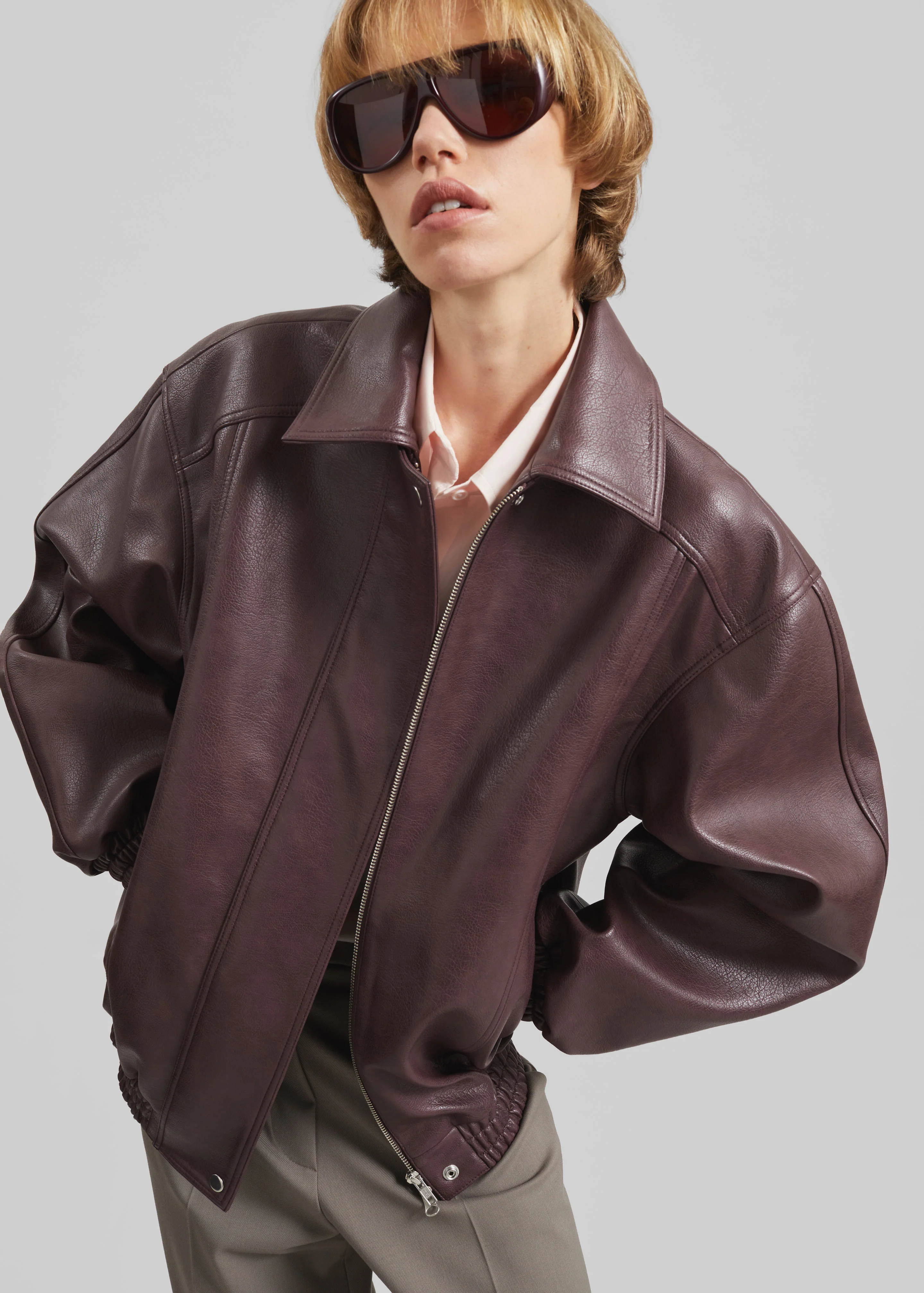 Prescott Faux Leather Jacket - Burgundy - Image 3