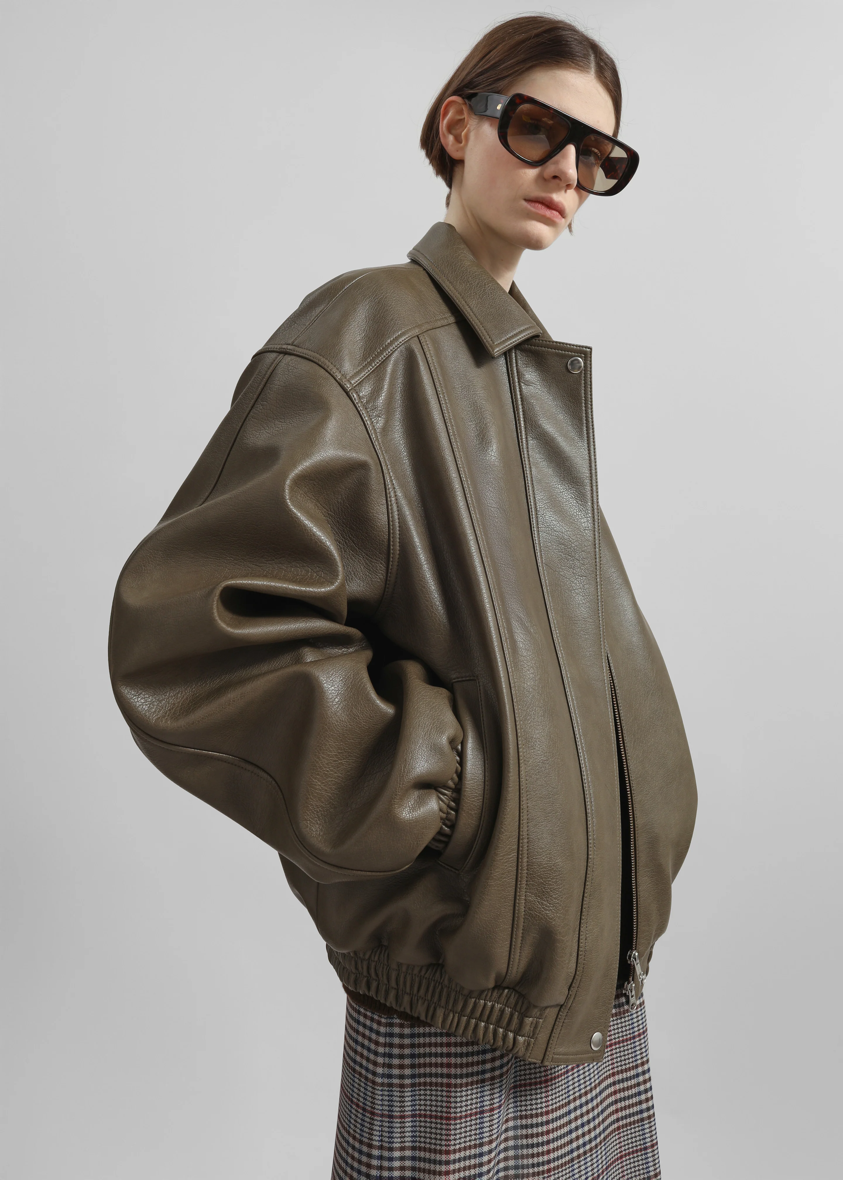 Prescott Faux Leather Jacket - Moss Green - Image 6