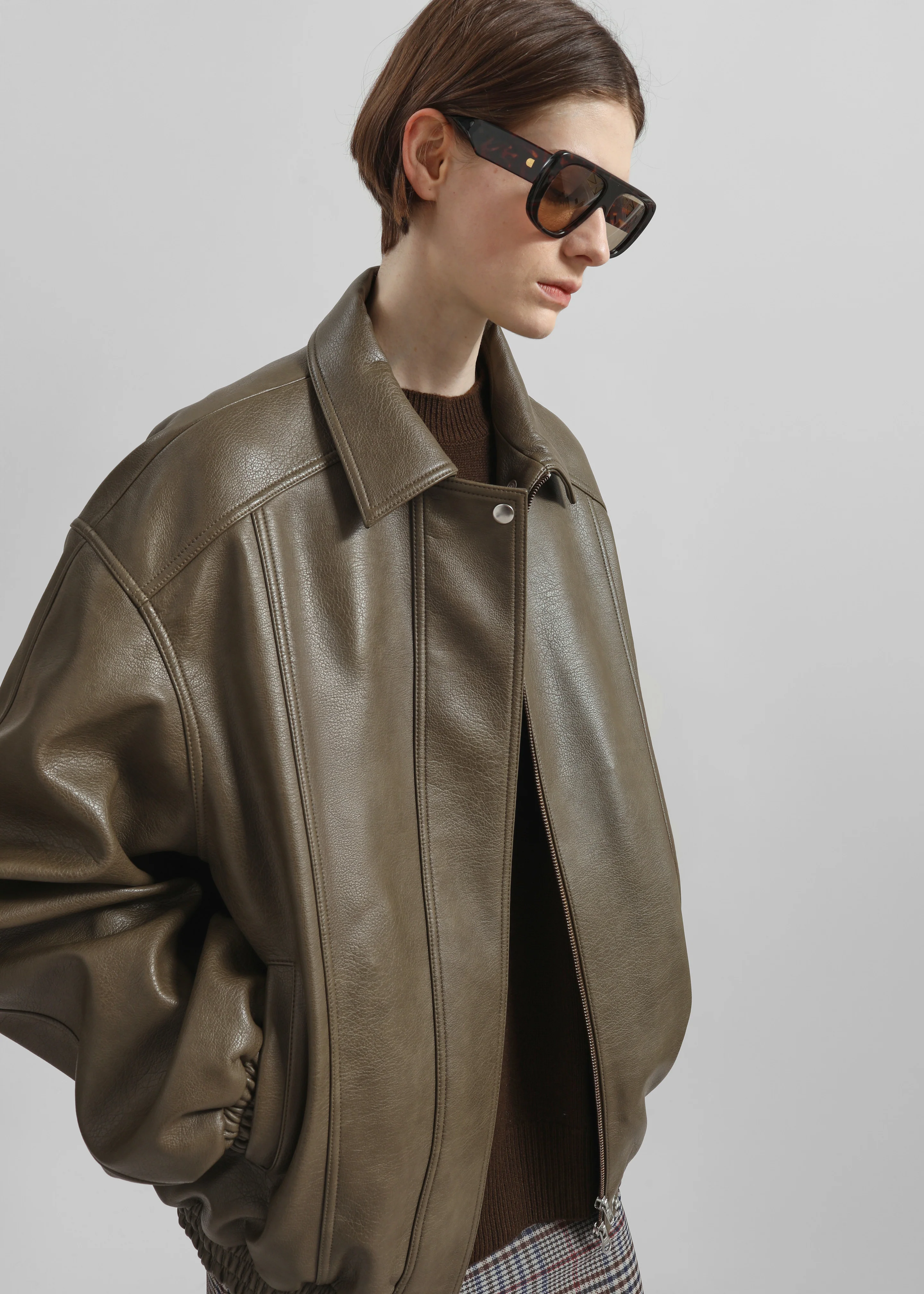 Prescott Faux Leather Jacket - Moss Green - Image 7