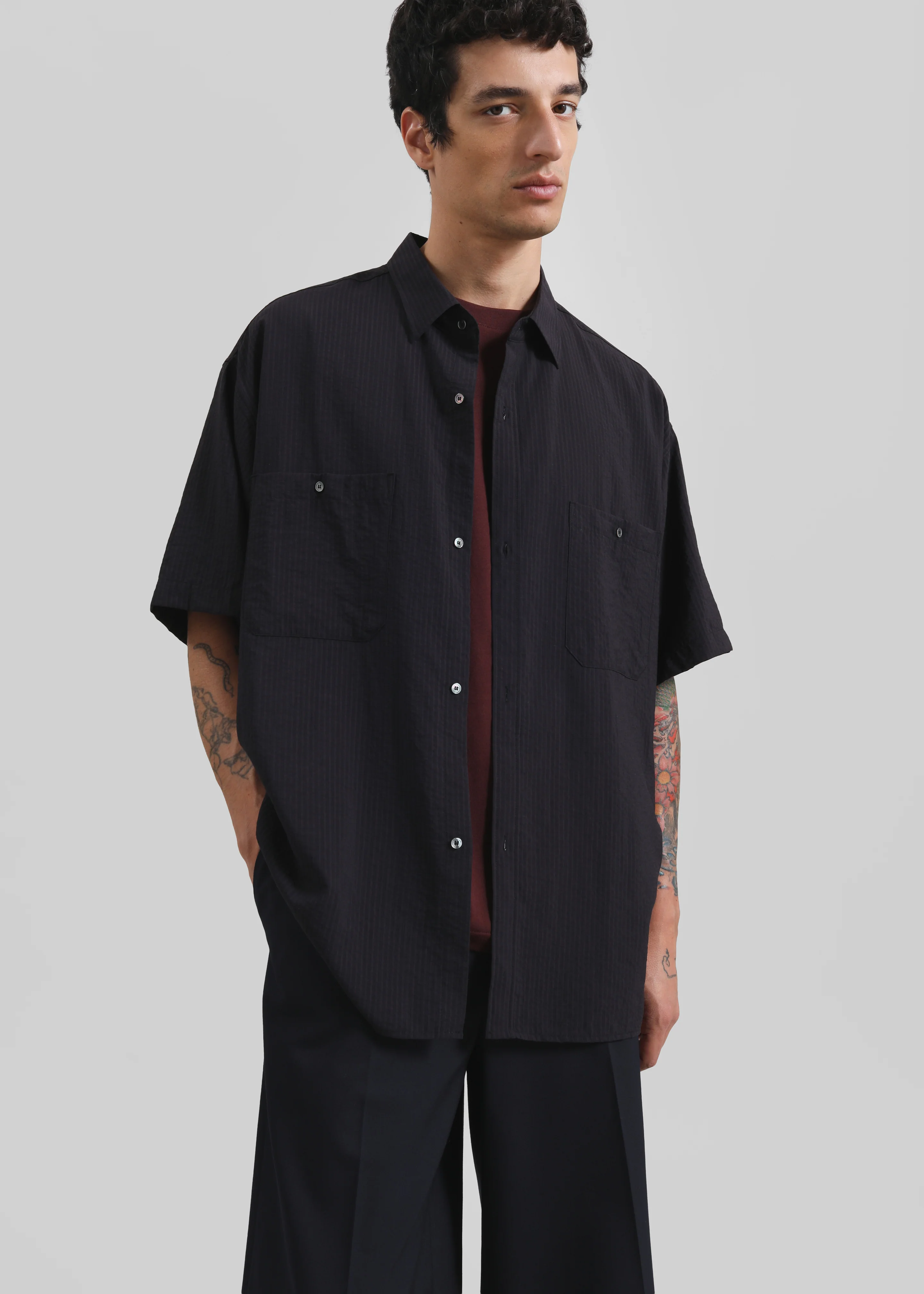 Preston Fluid Striped Shirt - Black - Image 2