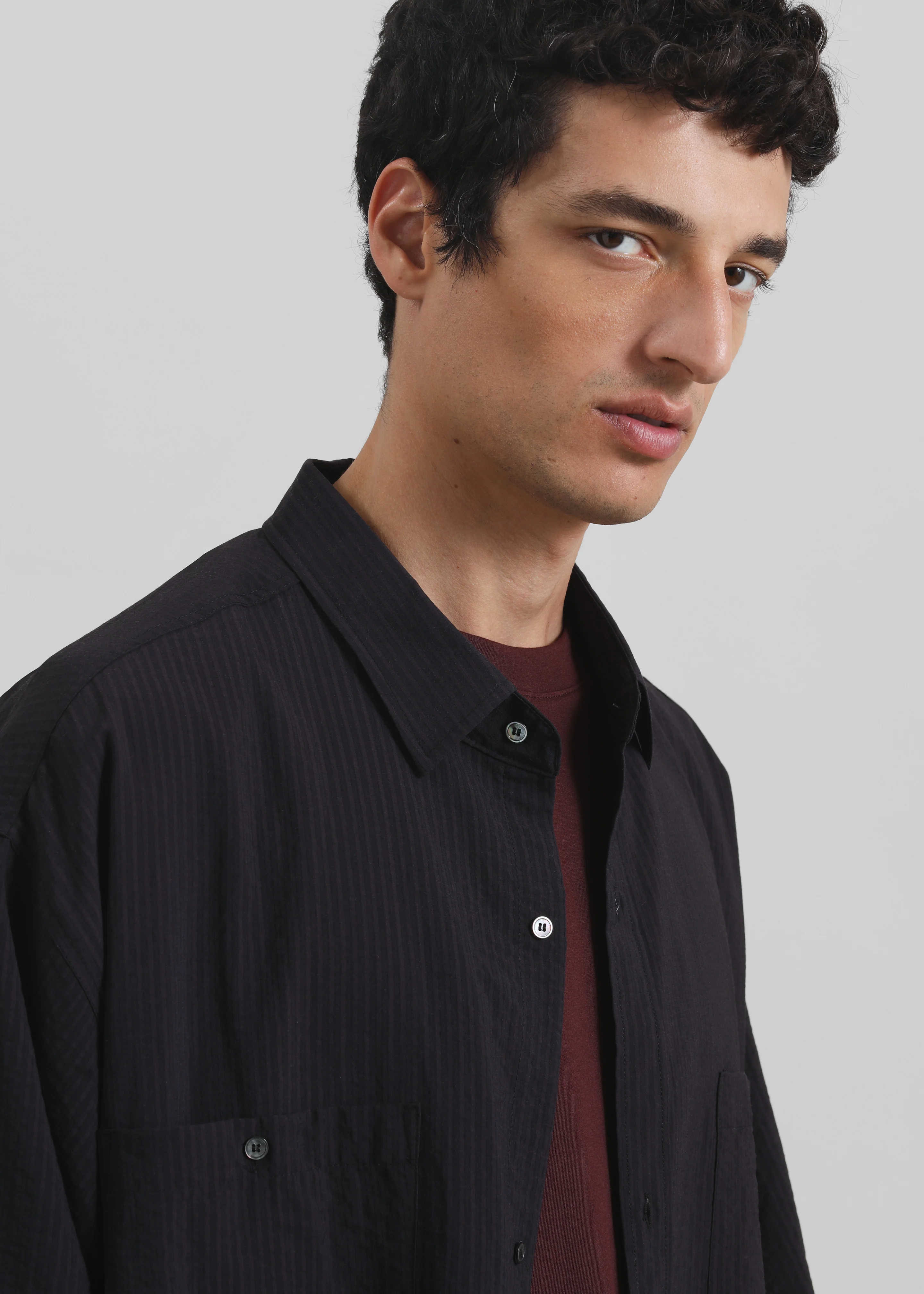Preston Fluid Striped Shirt - Black - Image 3