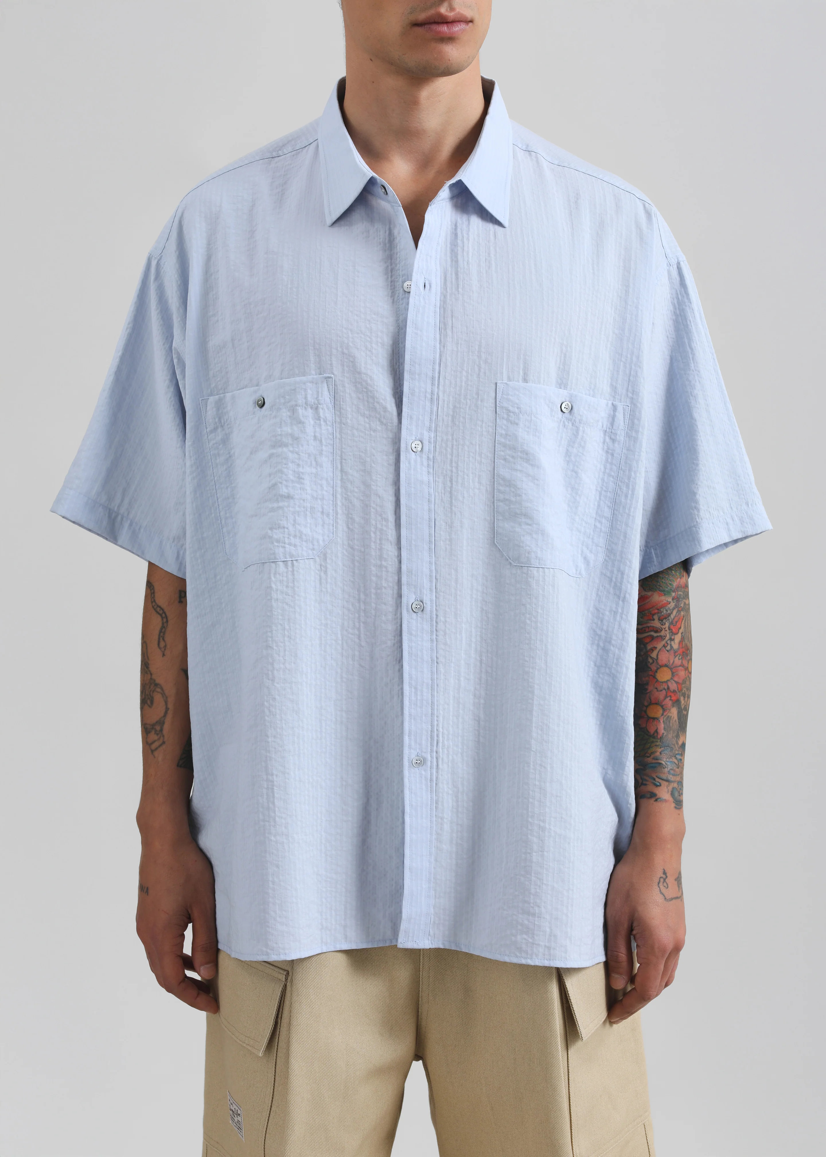 Preston Fluid Striped Shirt - Sky Blue - Image 2