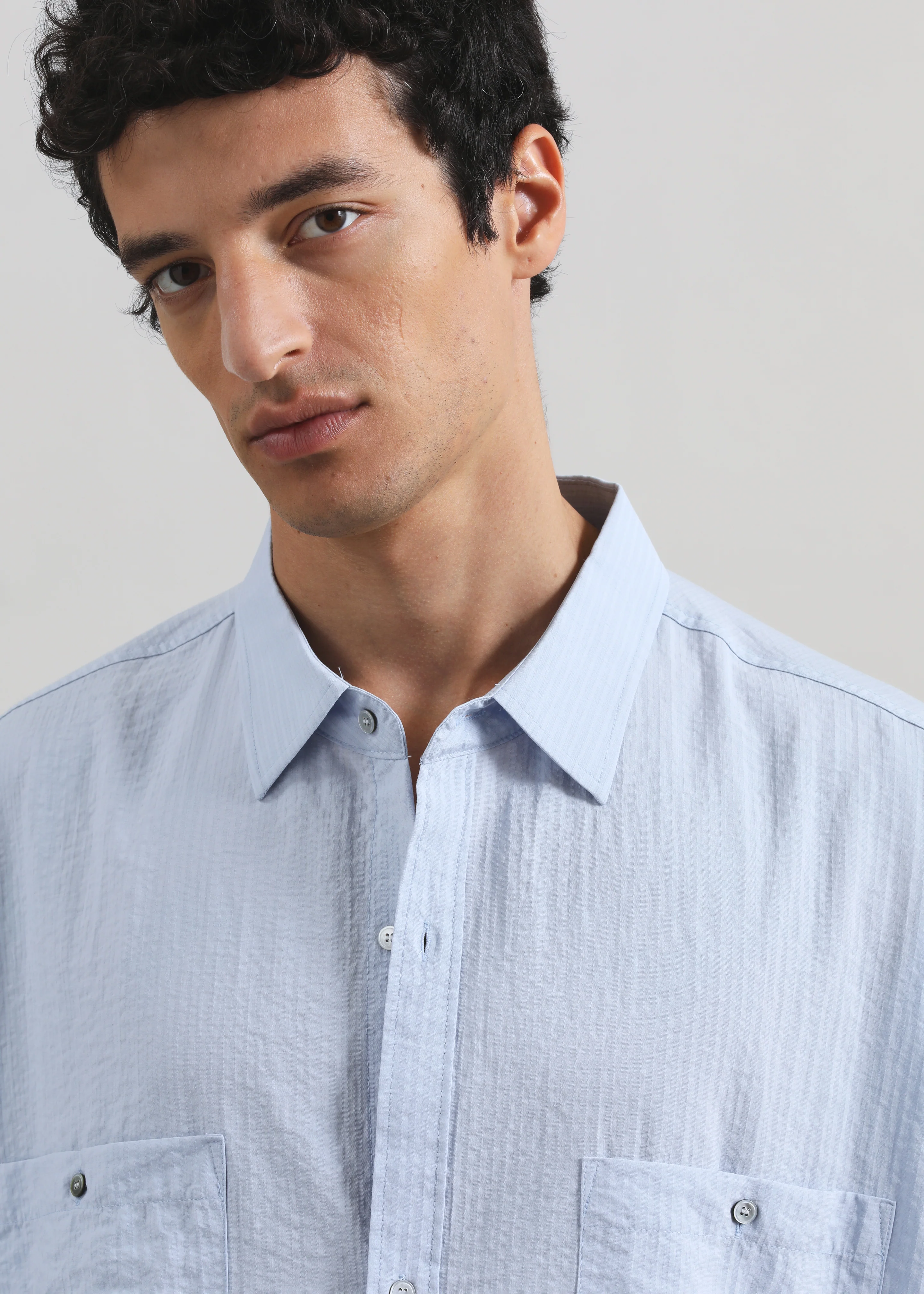 Preston Fluid Striped Shirt - Sky Blue - Image 3