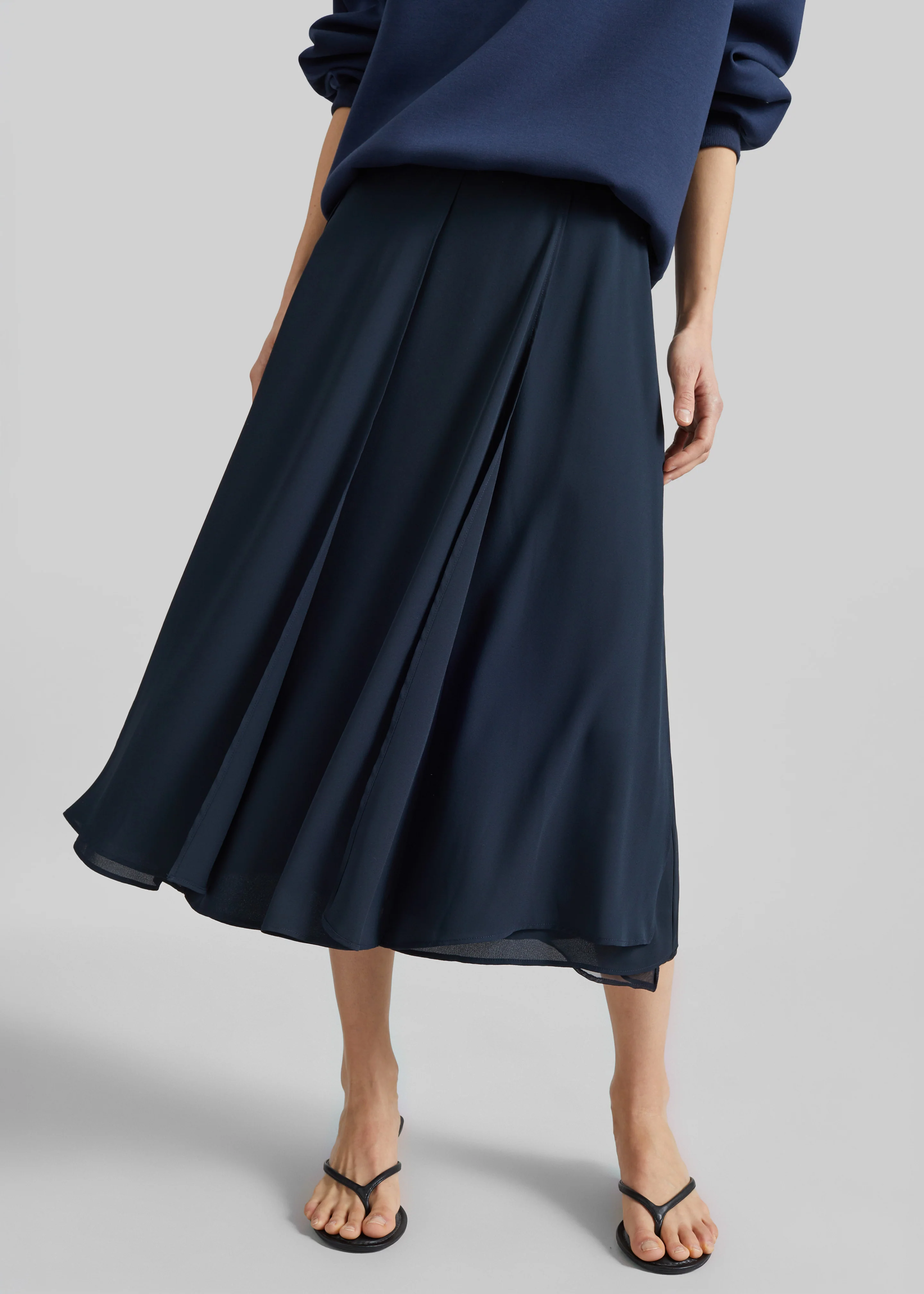 Provence Fluid A-Line Midi Skirt - Navy - Image 2