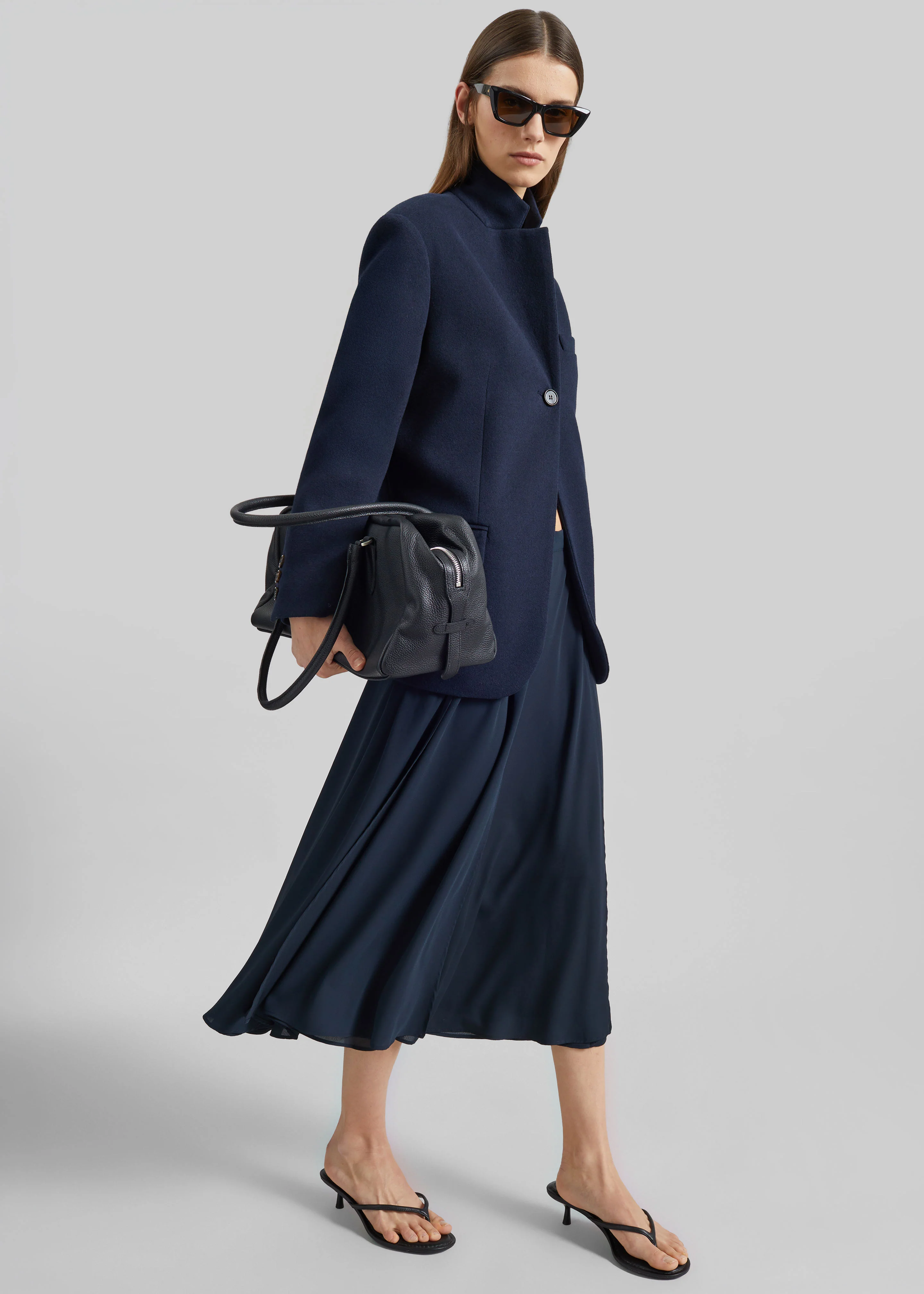Provence Fluid A-Line Midi Skirt - Navy - Image 6