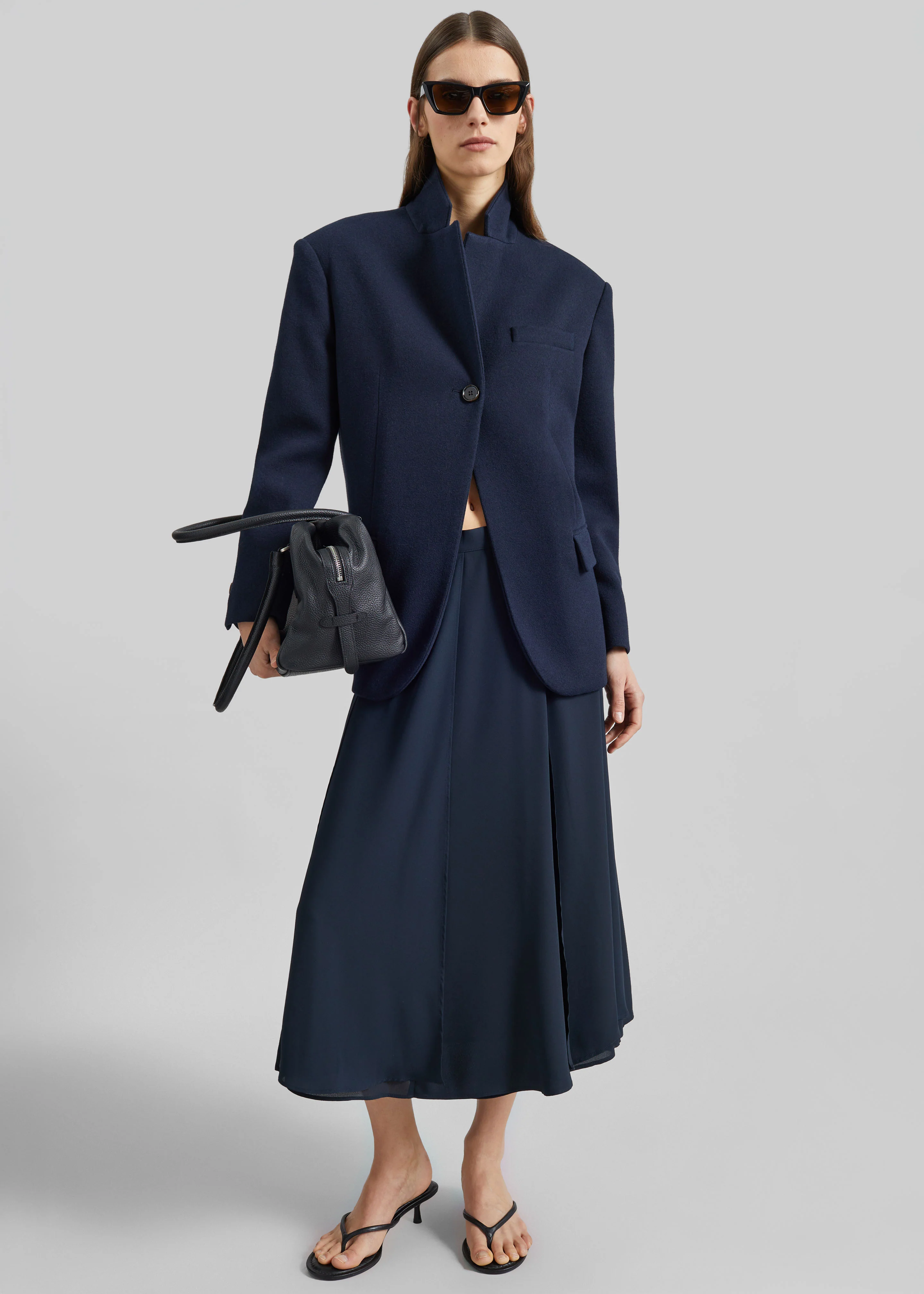 Provence Fluid A-Line Midi Skirt - Navy - Image 7