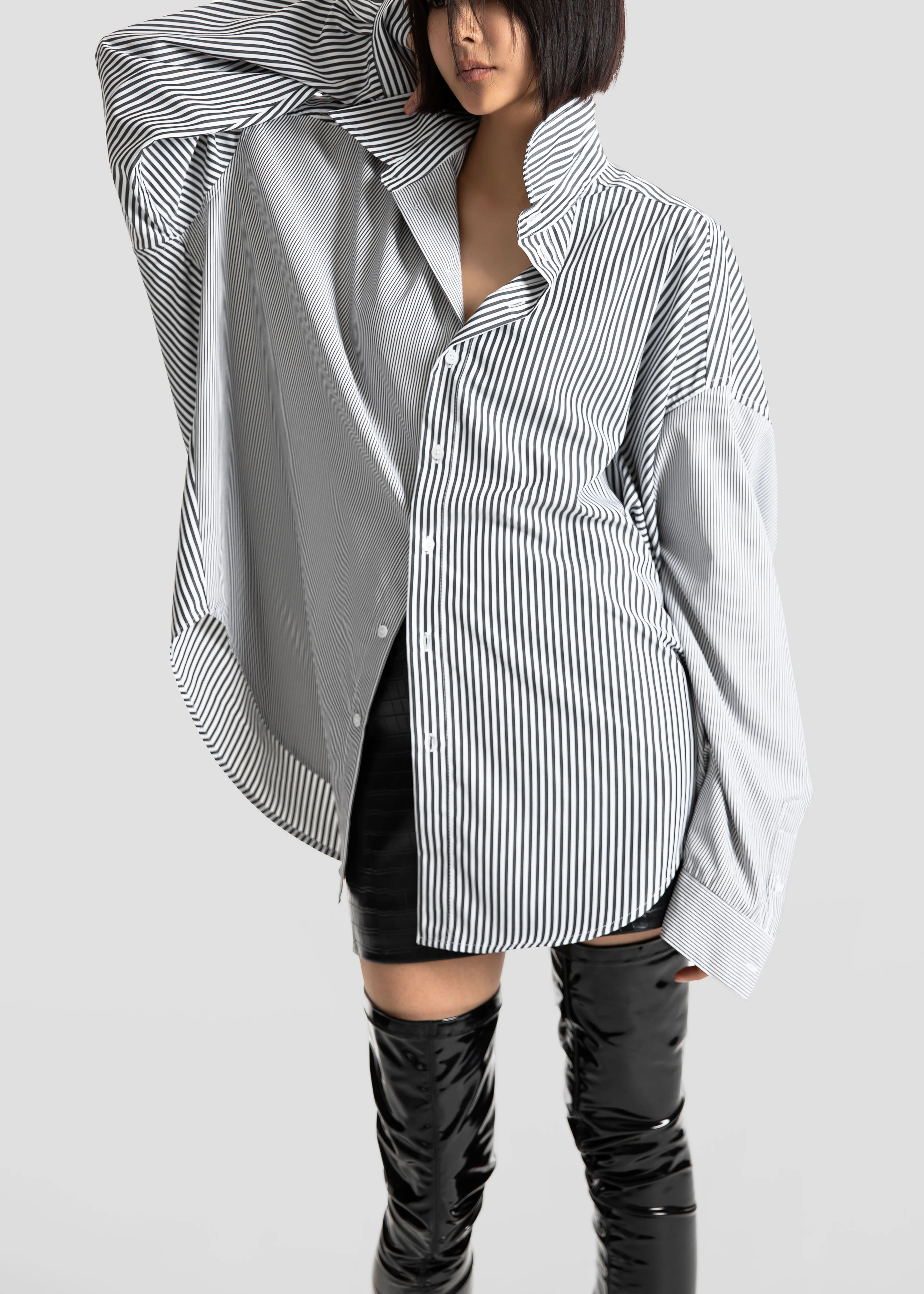 Quillan Button-Down Shirt - White/Black Stripe - Image 4