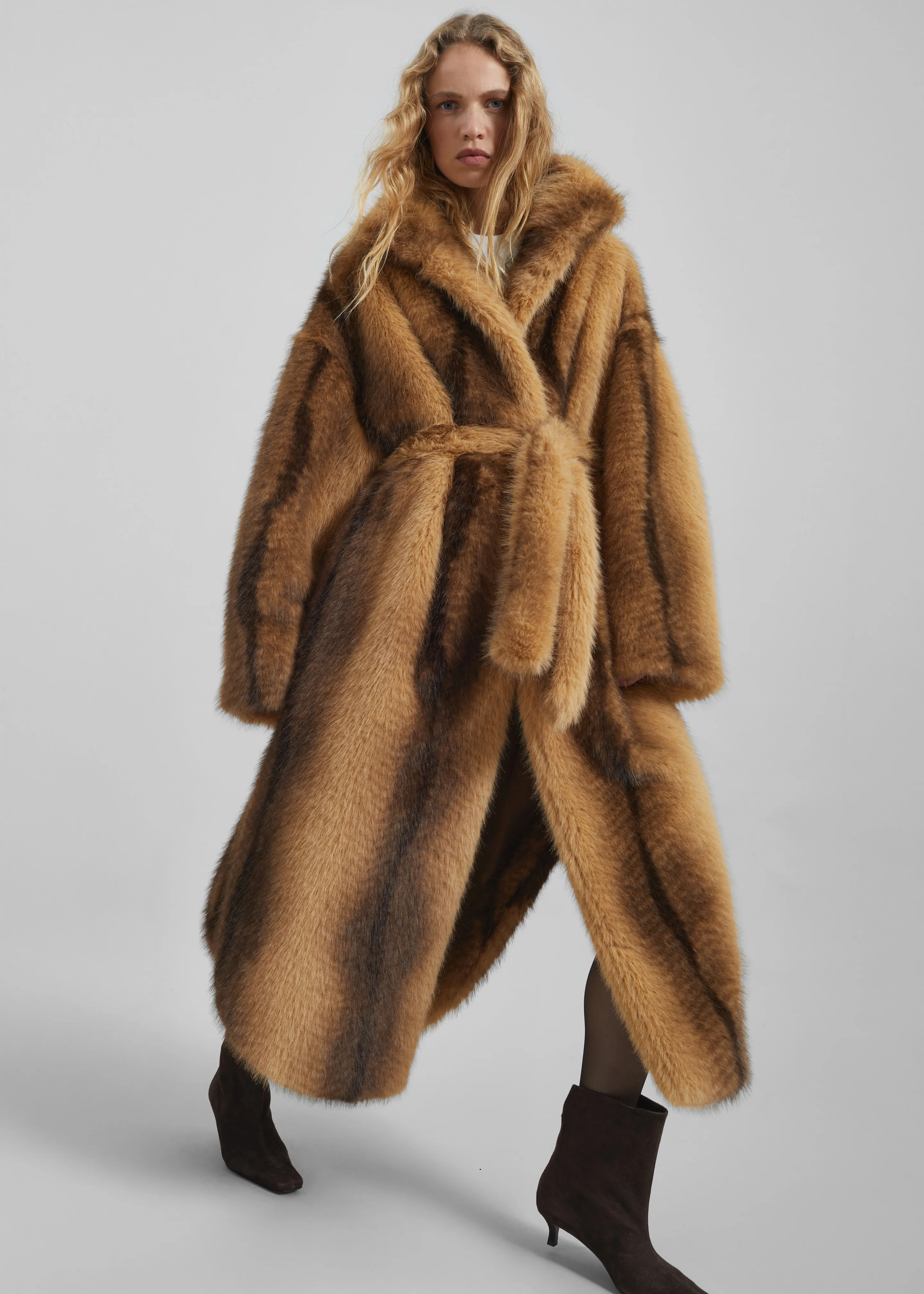 Ravello Faux Fur Robe Coat - Beige/Brown - Image 2