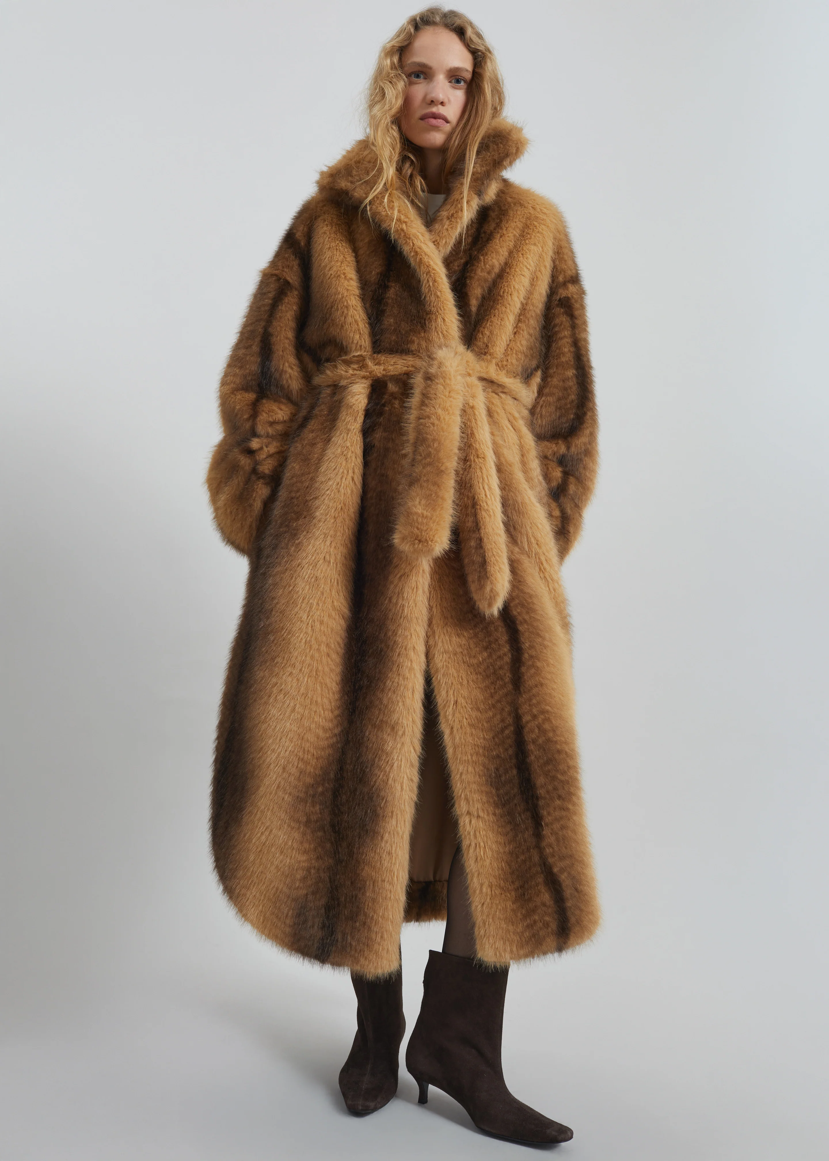 Ravello Faux Fur Robe Coat - Beige/Brown - Image 8