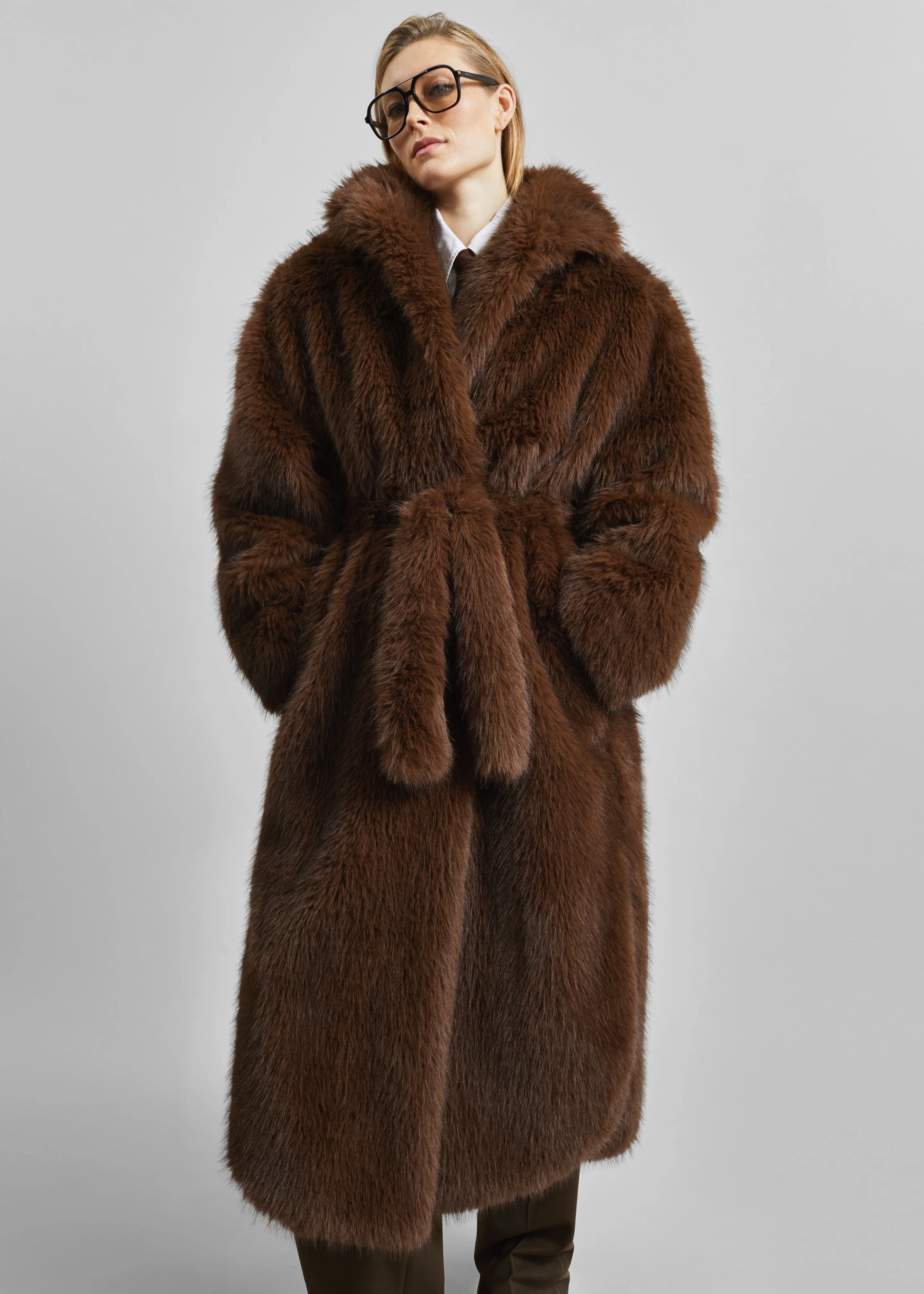 Ravello Faux Fur Robe Coat - Brown - Image 3