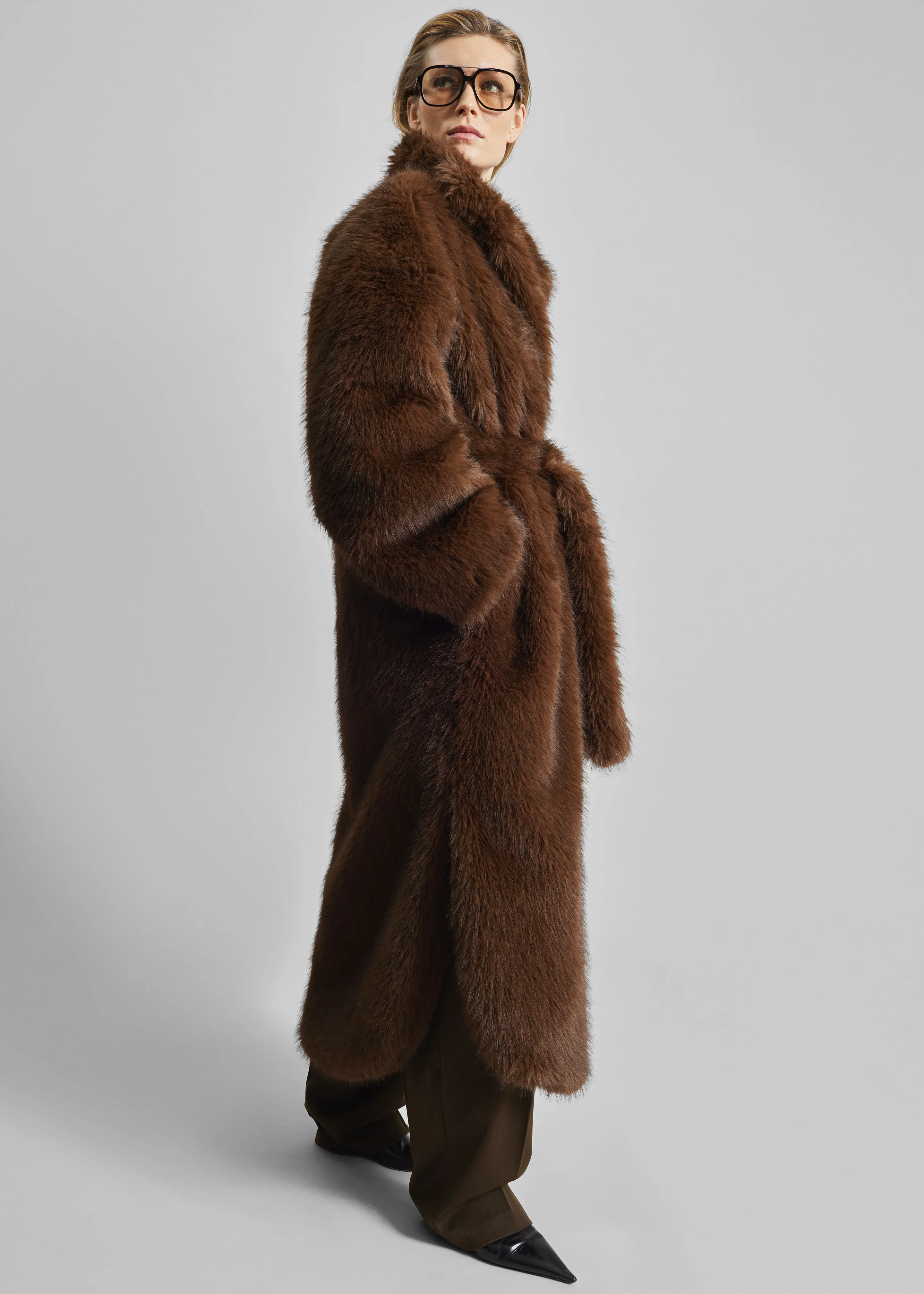 Ravello Faux Fur Robe Coat - Brown - Image 5