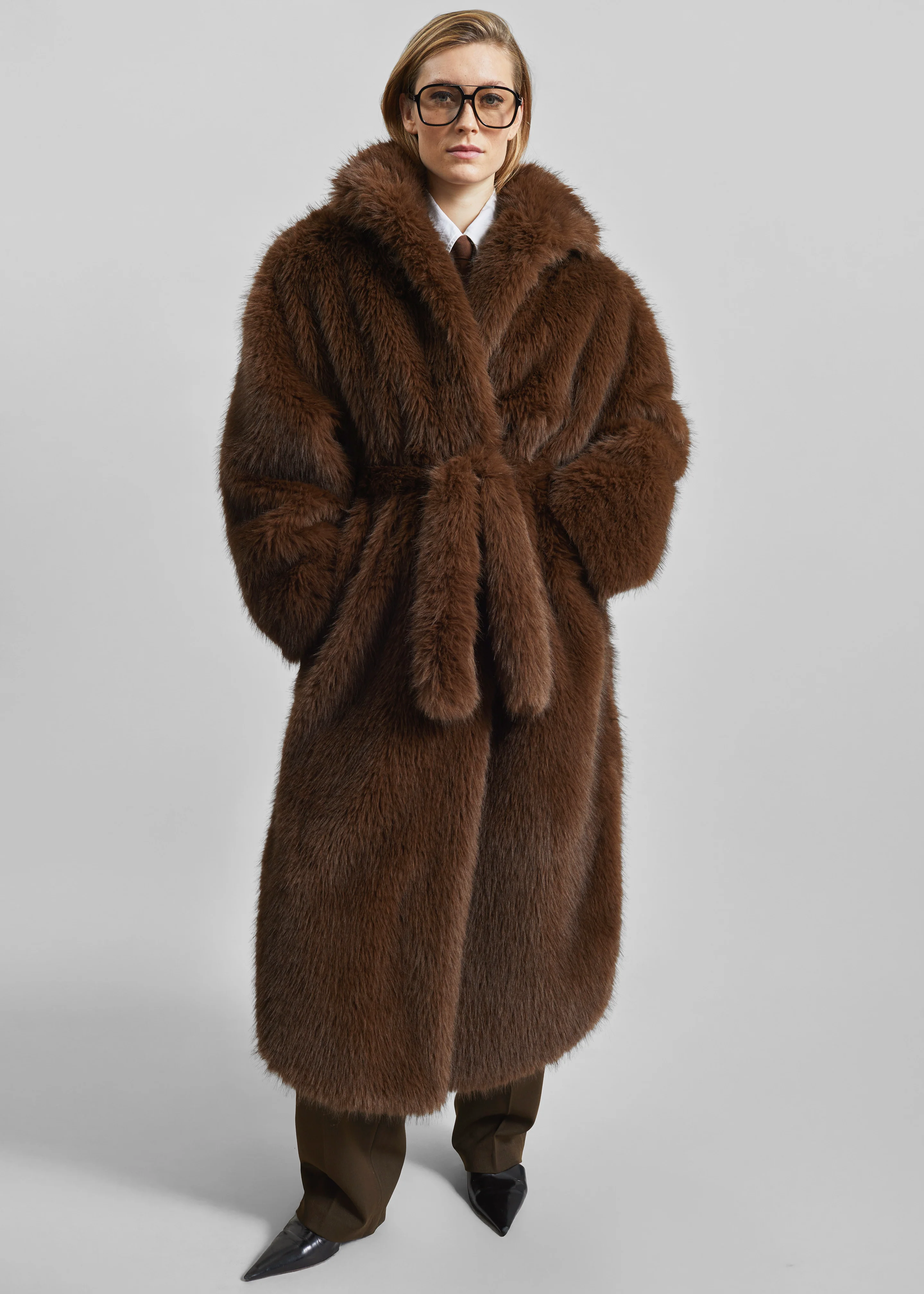 Ravello Faux Fur Robe Coat - Brown - Image 6